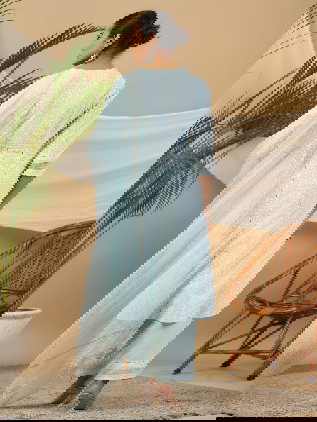 Juniper Ethnic Motif Print & Lacy Pure Cotton Kurta With Pant & Dupatta Set With Tassel Sequin & Buttons