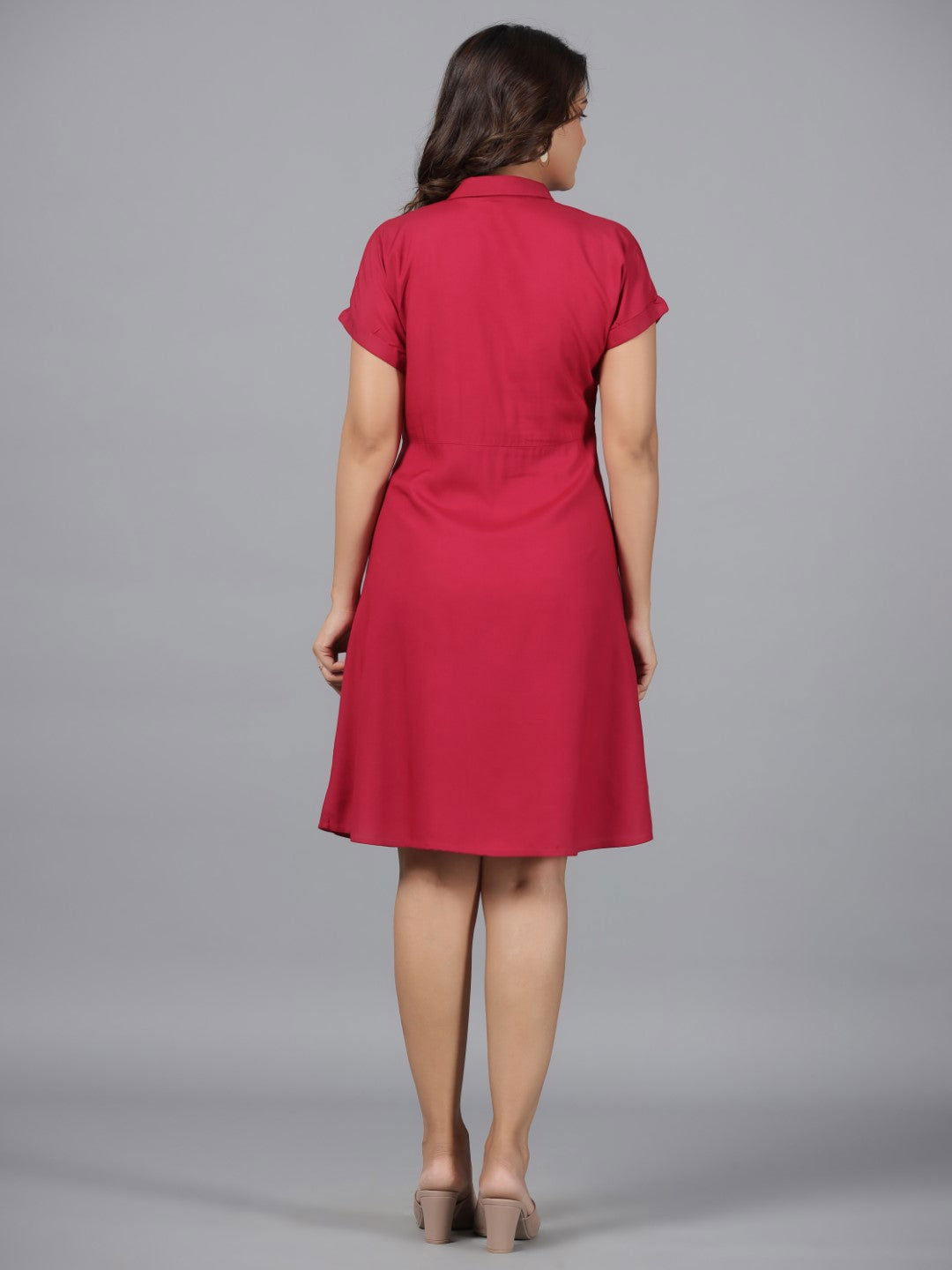 Juniper Fuchsia Solid Rayon A-Line Short Fusion Dress With Front Tie-Up