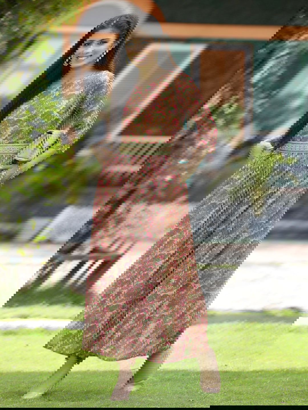 Juniper Fuschia Abstract printed Chiffon Flared Jumpsuit.