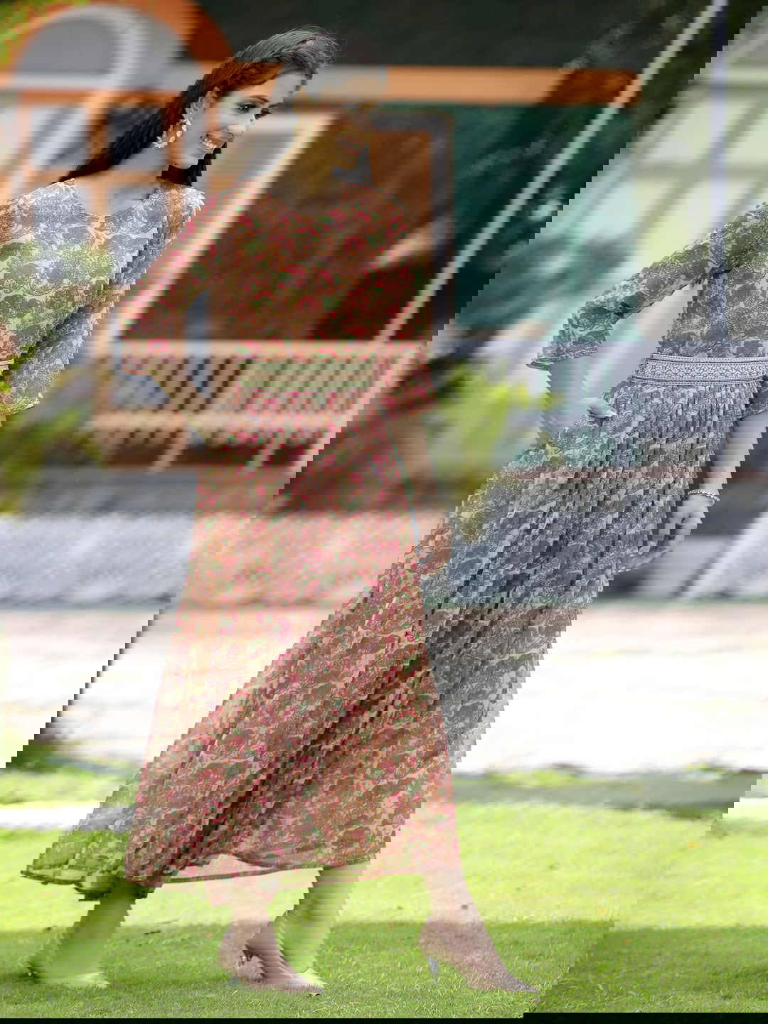 Juniper Fuschia Abstract printed Chiffon Flared Jumpsuit.