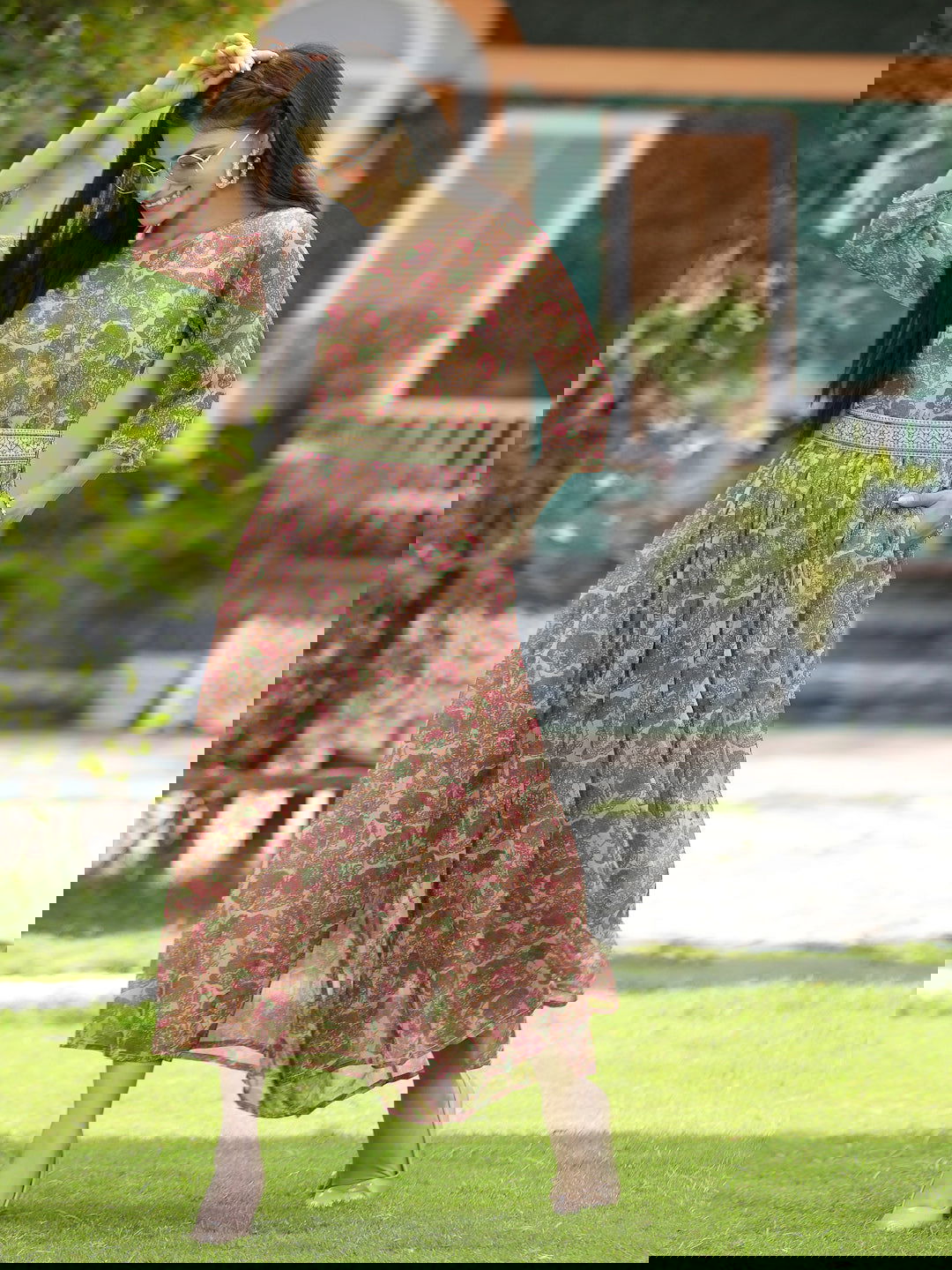 Juniper Fuschia Abstract printed Chiffon Flared Jumpsuit.