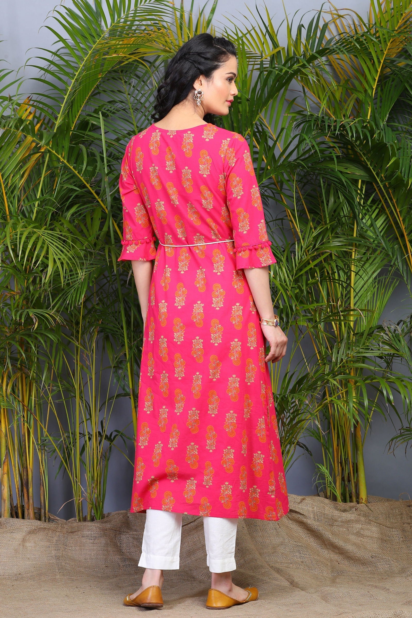 Juniper Fuschia LIVA Rayon Embroidered Jacket Style Kurta