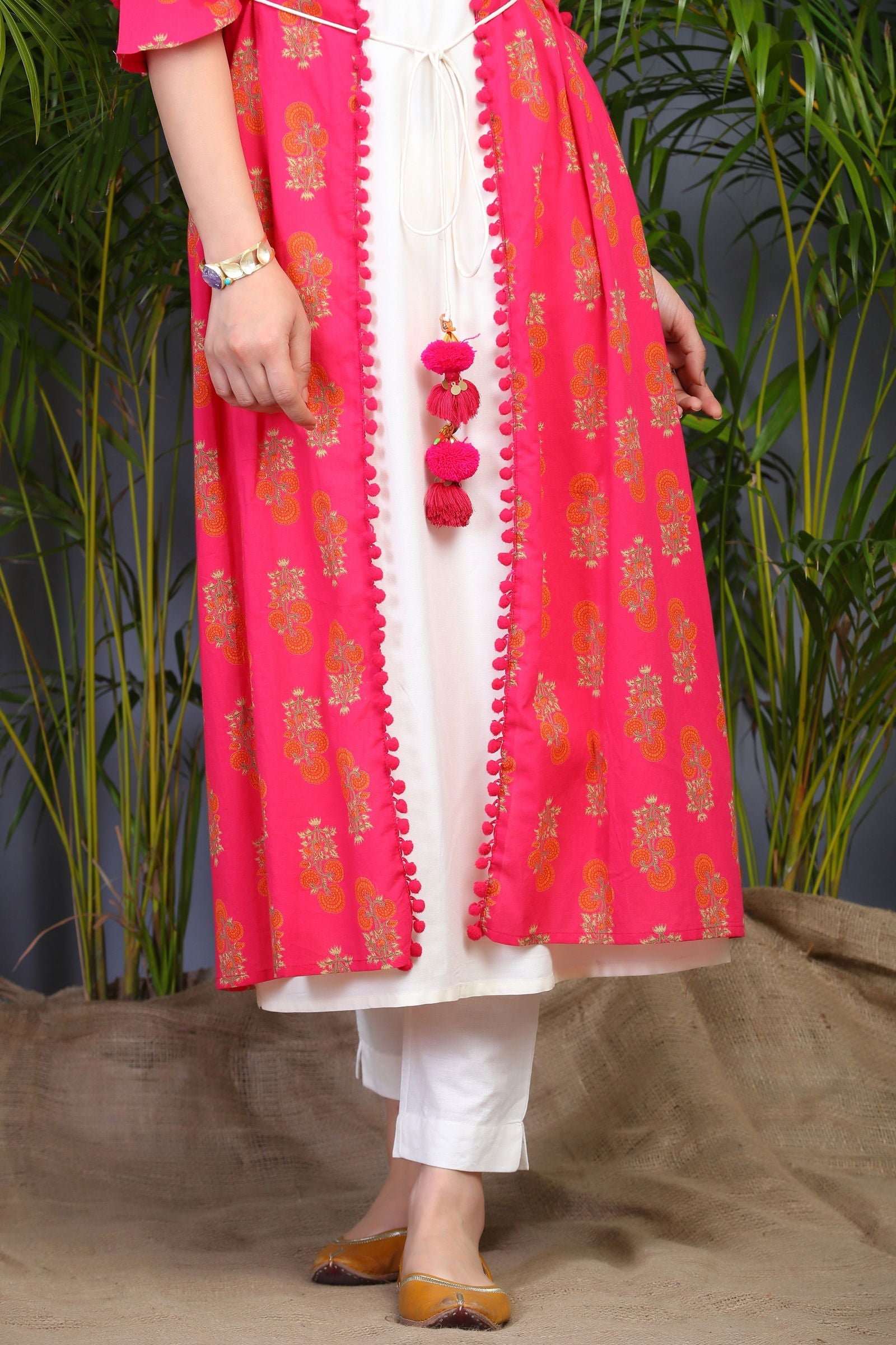 Juniper Fuschia LIVA Rayon Embroidered Jacket Style Kurta