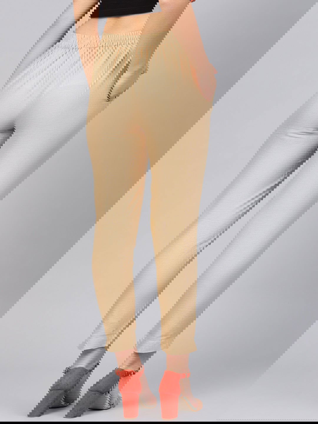 Juniper Gold Solid Cotton Flex Slim Fit Women Pants With Two Pockets