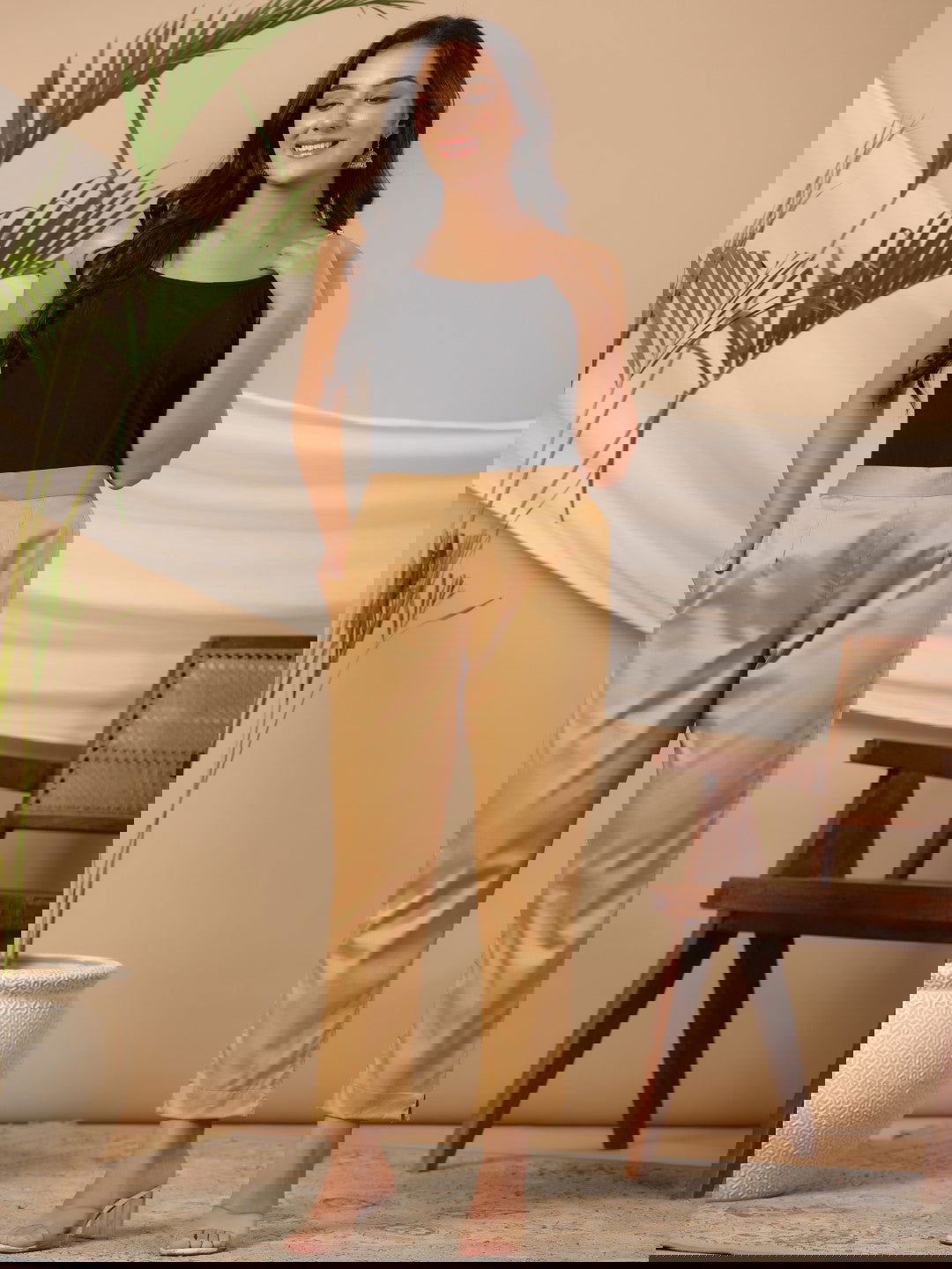 Juniper Gold Solid Lycra Women Drawstring Pants With Single Side Pocket