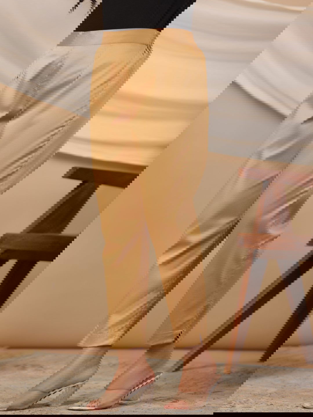 Juniper Gold Solid Lycra Women Drawstring Pants With Single Side Pocket