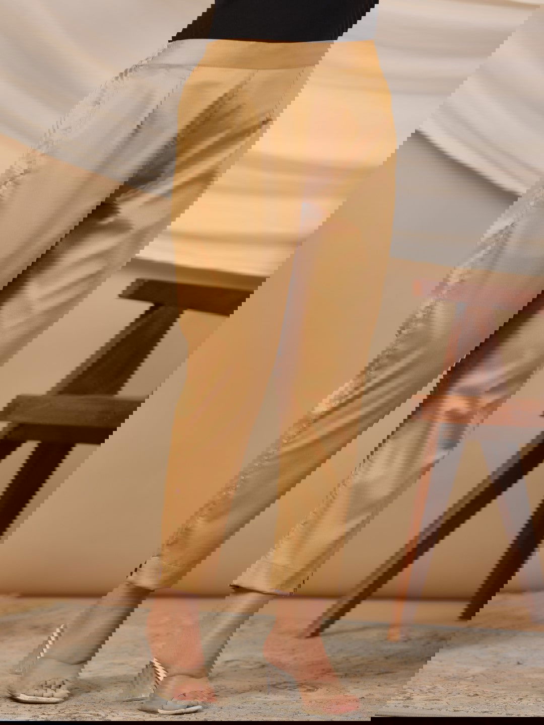 Juniper Gold Solid Lycra Women Drawstring Pants With Single Side Pocket