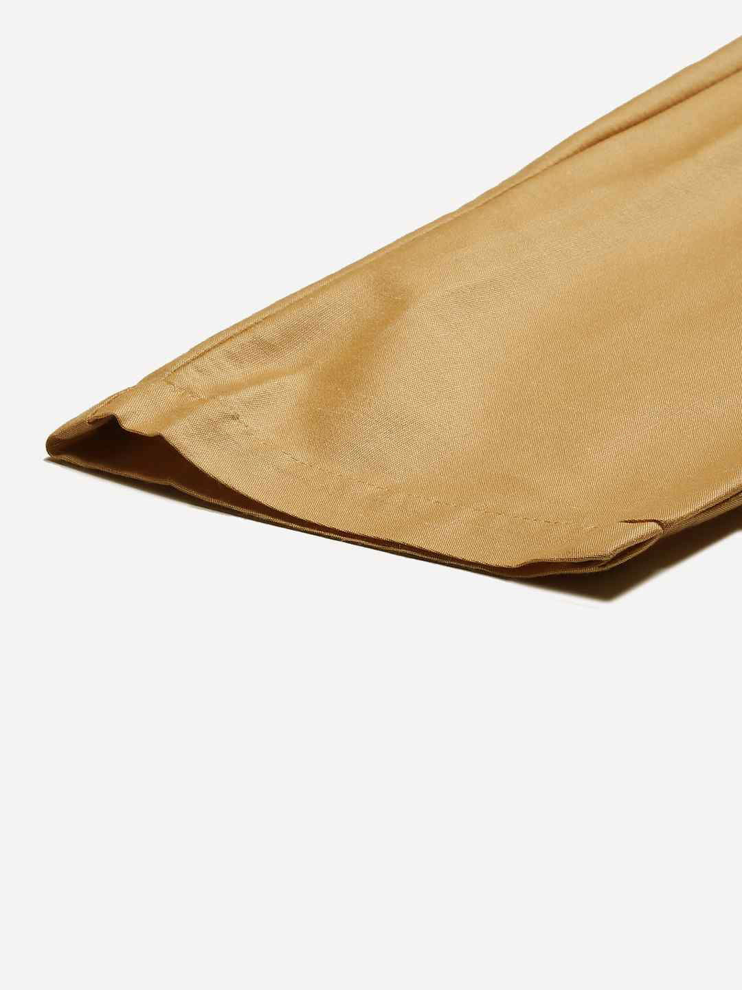 Juniper Gold Solid Poly Silk Slim Fit Pants With Zip Closure