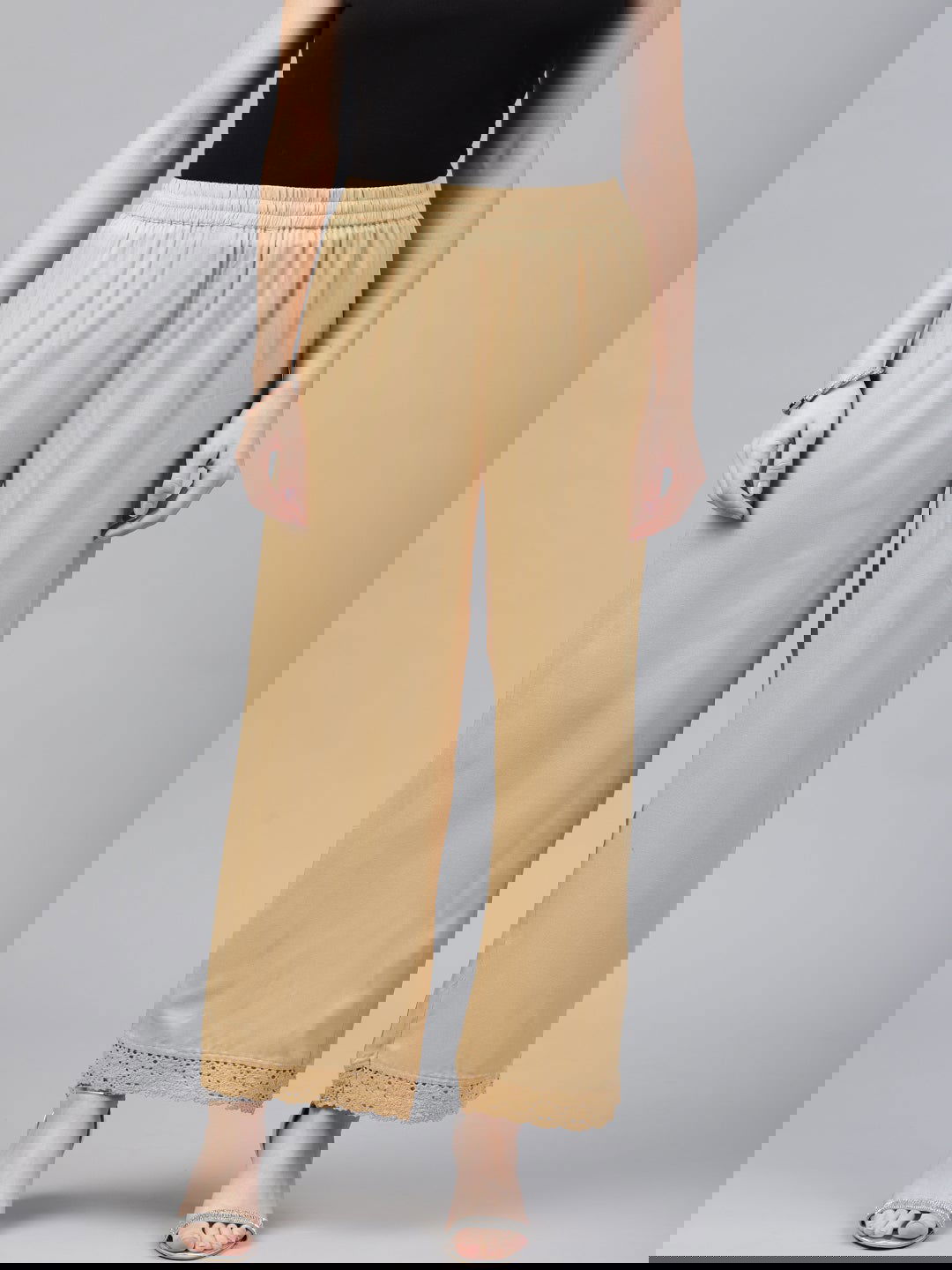 Juniper Gold Solid Rayon Wide Leg Women Palazzo With One Pocket