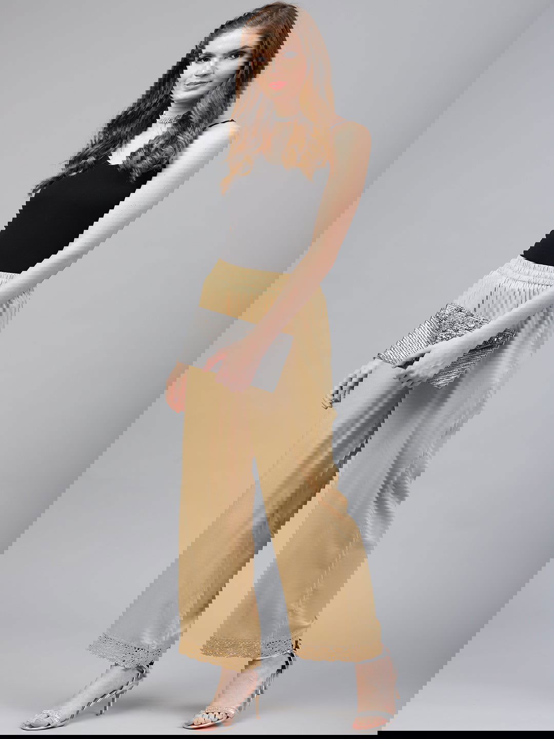 Juniper Gold Solid Rayon Wide Leg Women Palazzo With One Pocket