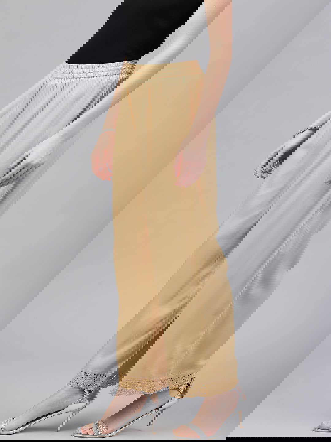 Juniper Gold Solid Rayon Wide Leg Women Palazzo With One Pocket