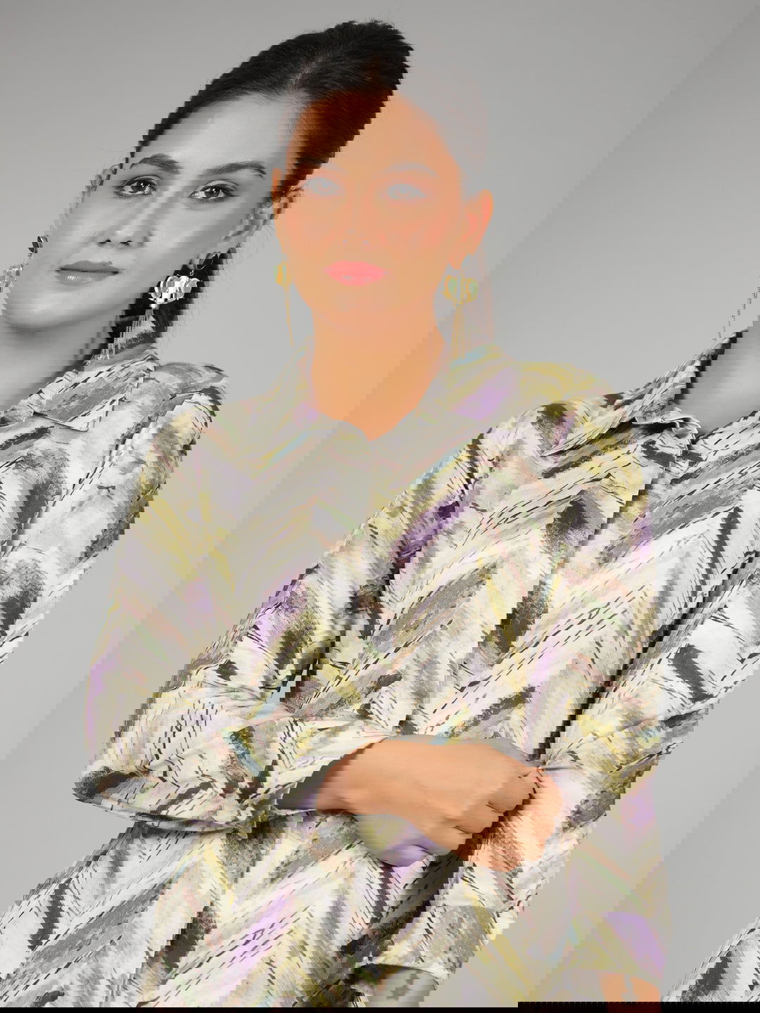 Juniper Green Chevron Printed Rayon Tunic With Pants Set