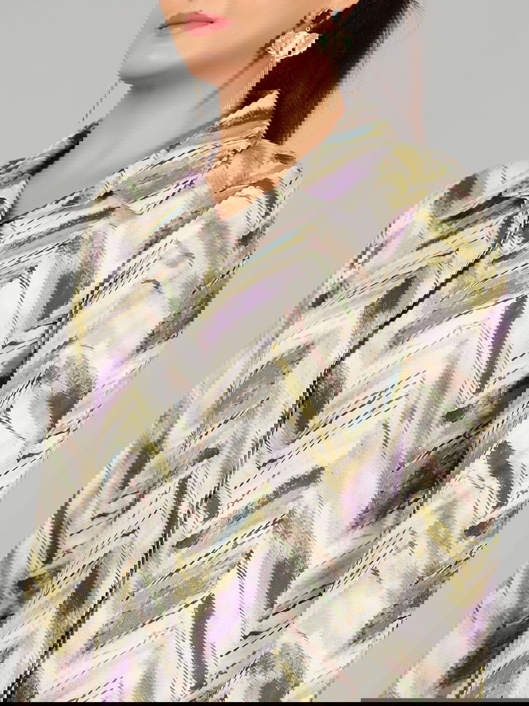 Juniper Green Chevron Printed Rayon Tunic With Pants Set