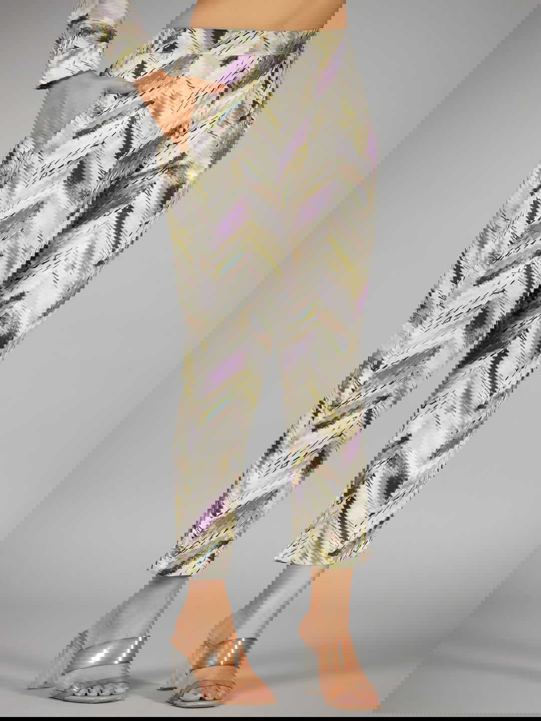 Juniper Green Chevron Printed Rayon Tunic With Pants Set