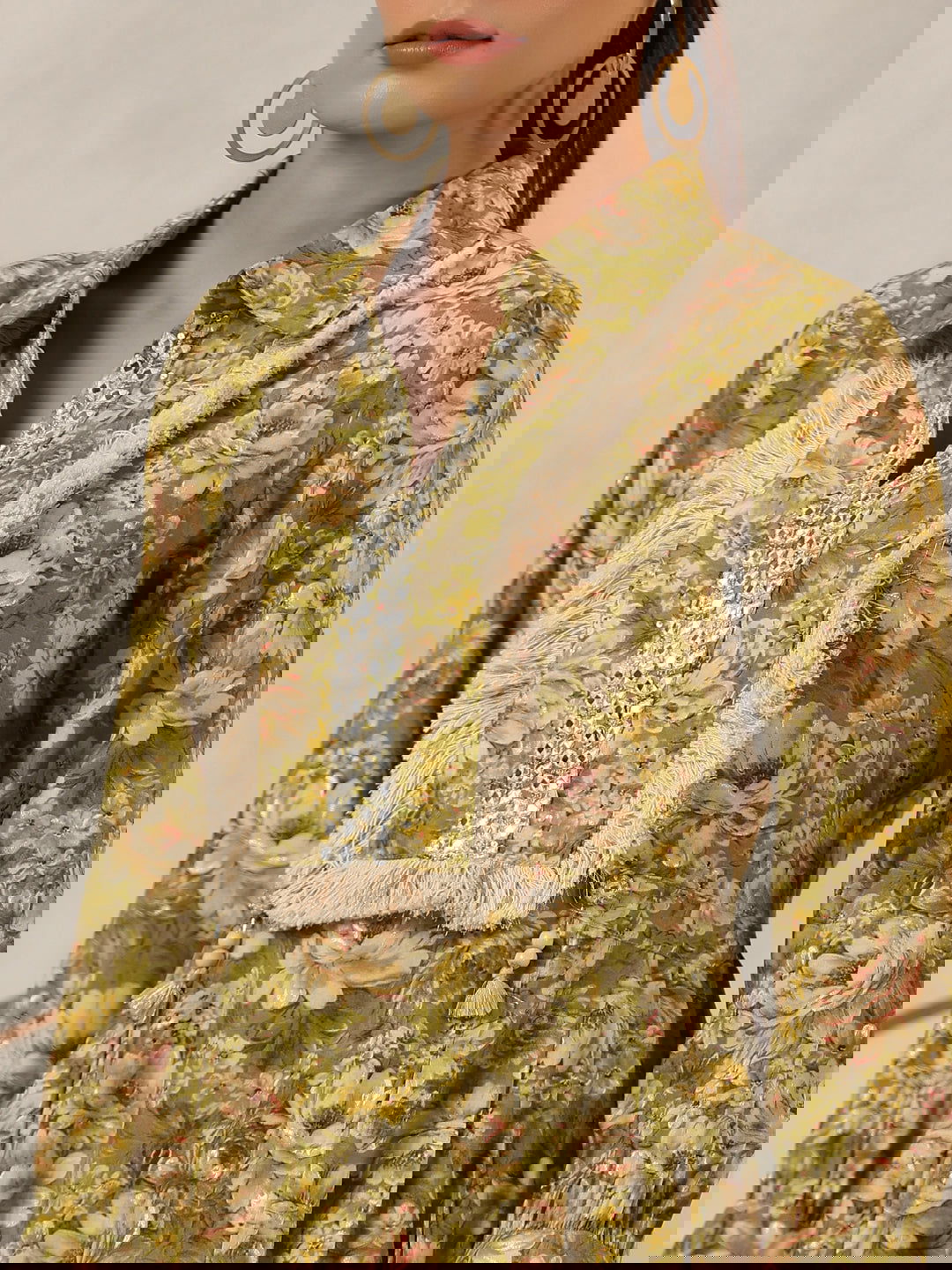 Juniper Green Floral Printed Muslin Printed Tunic & Pants With Mirror Work