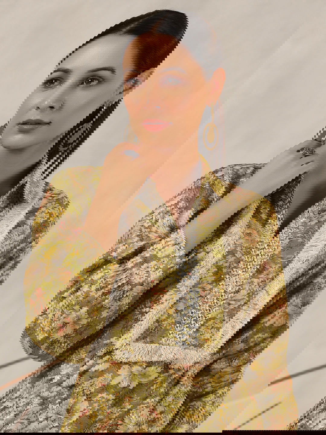 Juniper Green Floral Printed Muslin Printed Tunic & Pants With Mirror Work