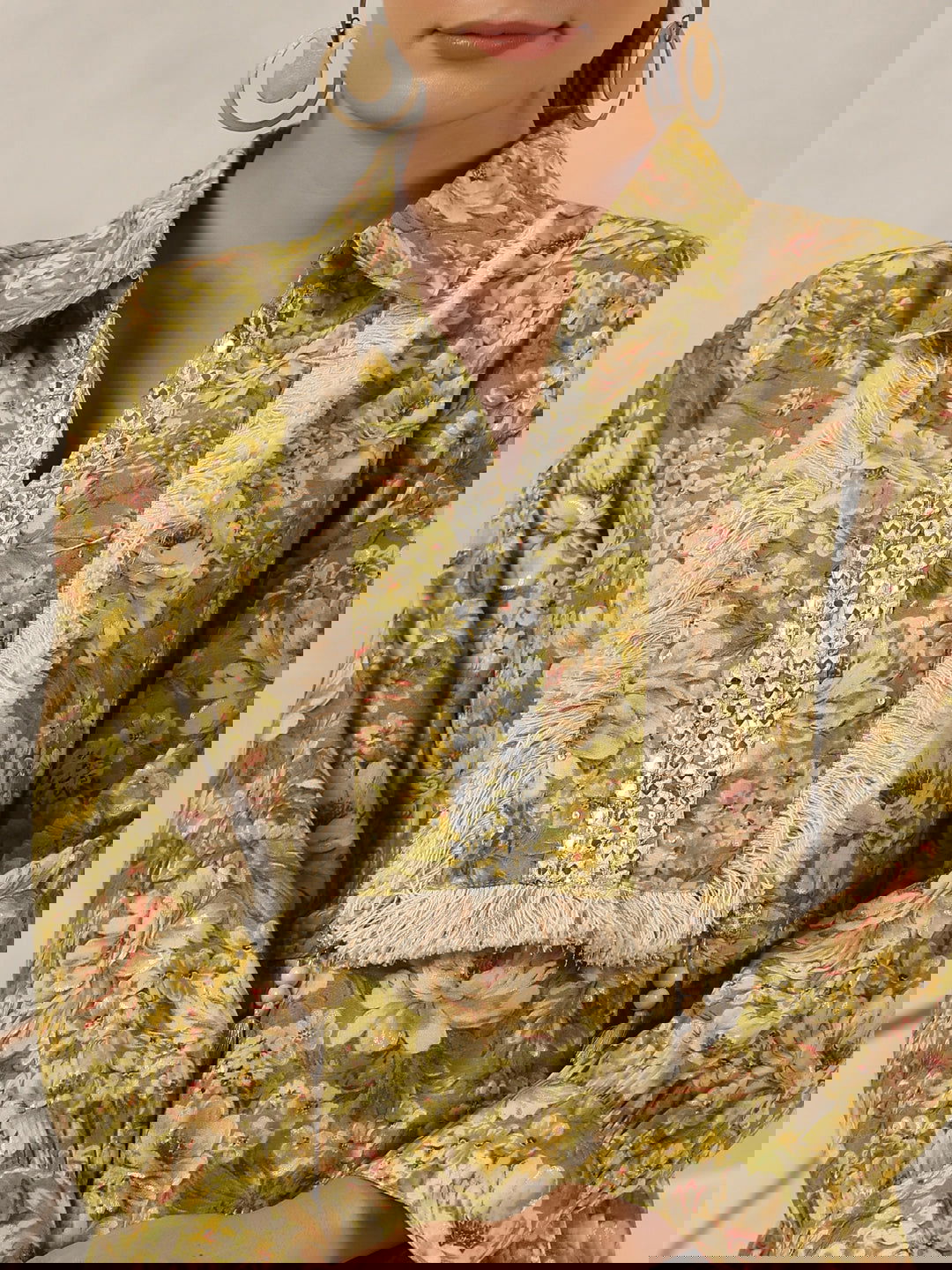 Juniper Green Floral Printed Muslin Printed Tunic & Pants With Mirror Work