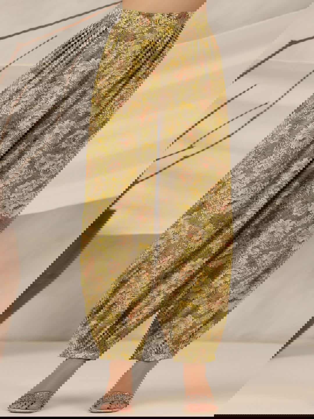 Juniper Green Floral Printed Muslin Printed Tunic & Pants With Mirror Work