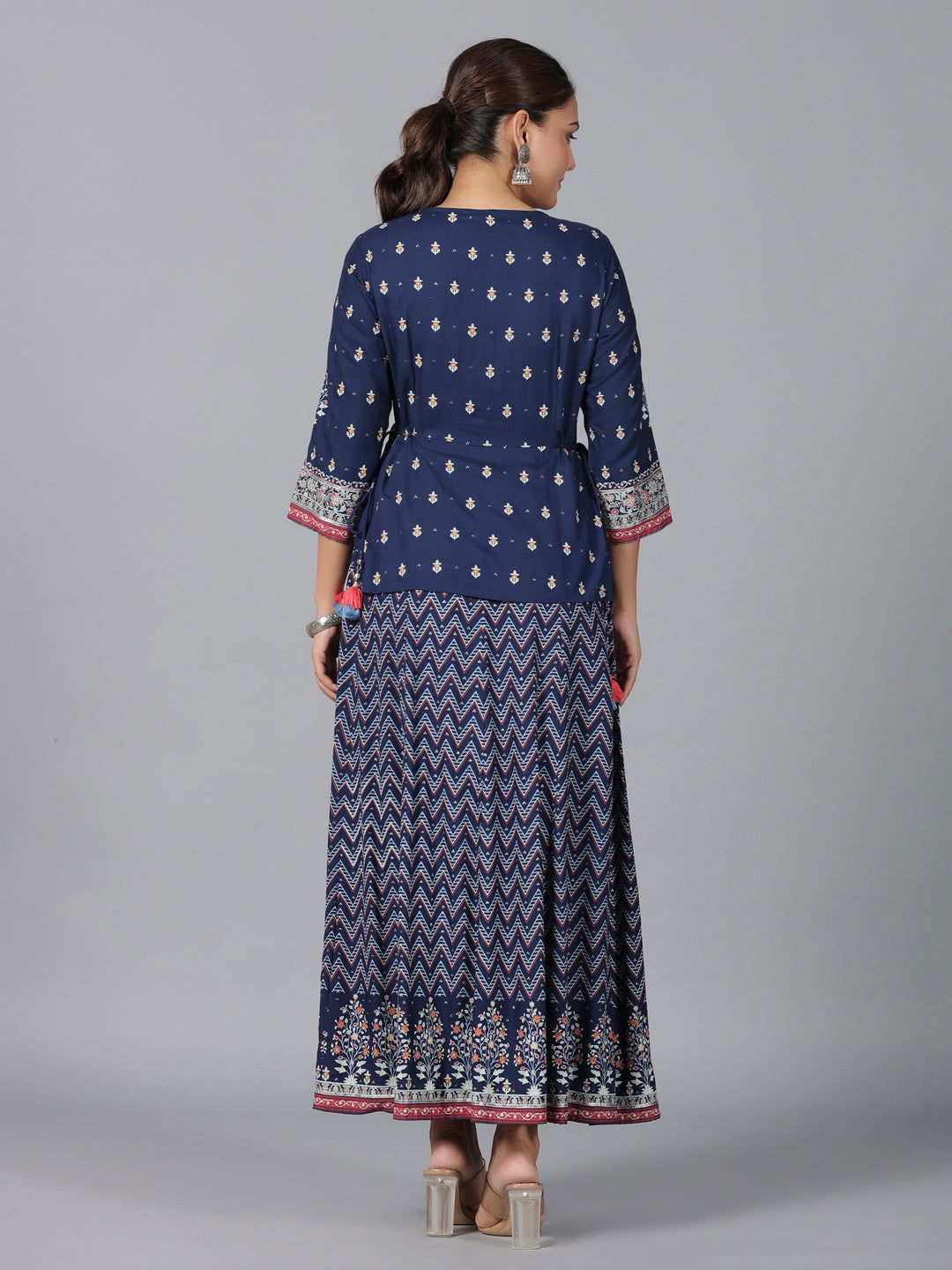 Juniper Indigo Chevron Printed Shantoon Maxi Dress With Sequins work