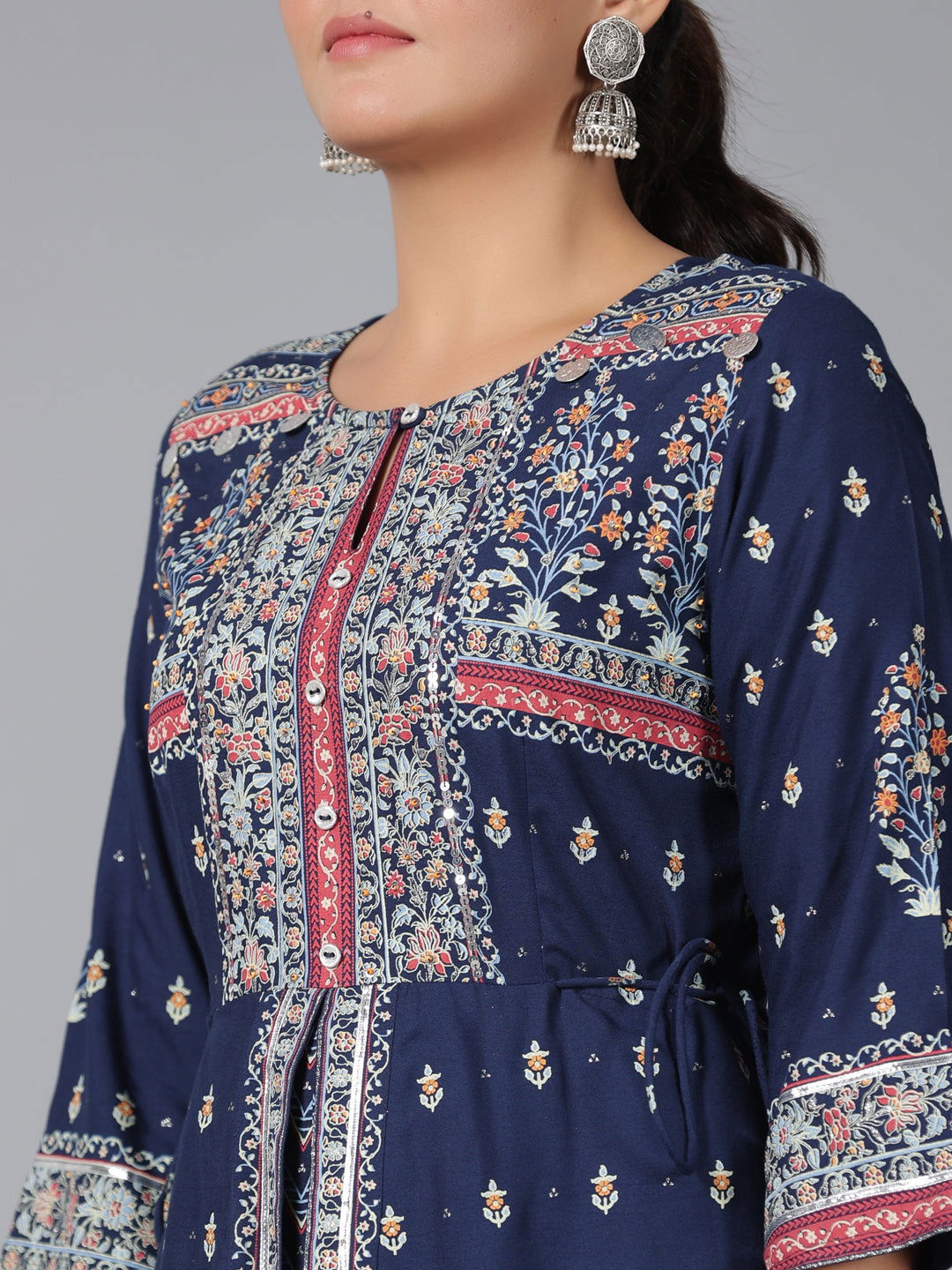 Juniper Indigo Chevron Printed Shantoon Maxi Dress With Sequins work