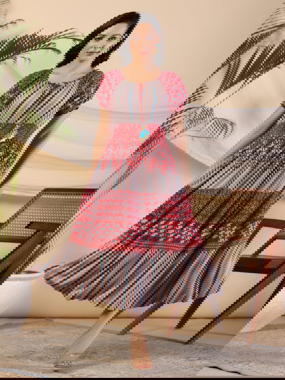 Juniper Multi-Color Abstract Printed Rayon Crepe Maxi Dress