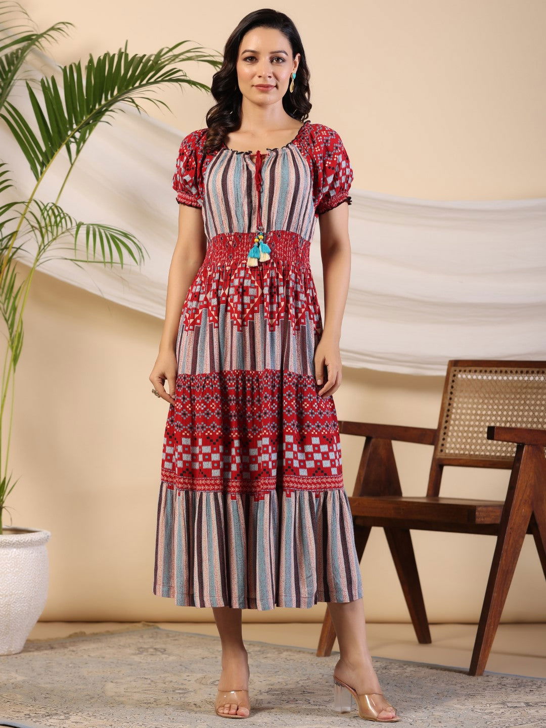 Juniper Multi-Color Abstract Printed Rayon Crepe Maxi Dress