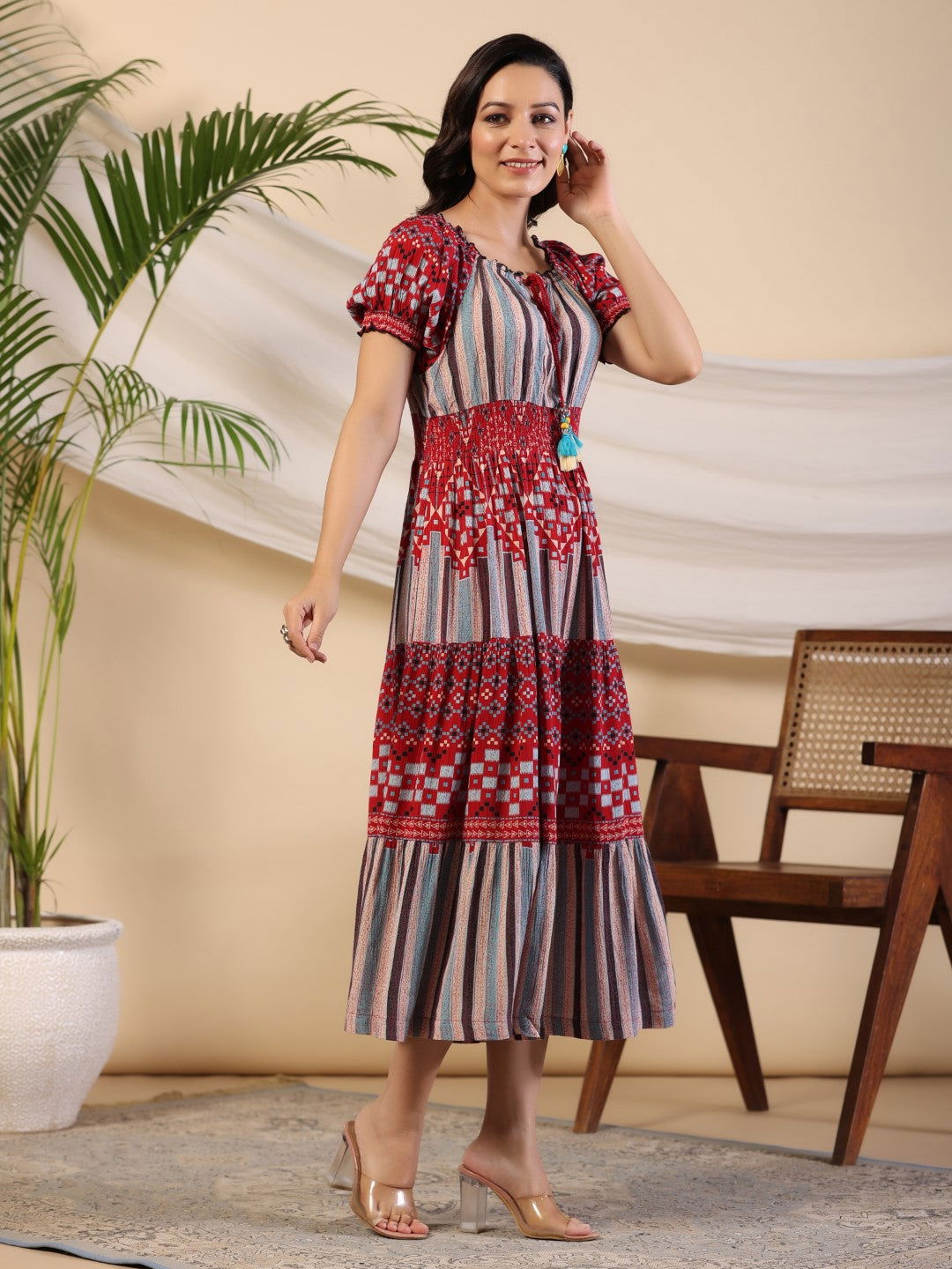 Juniper Multi-Color Abstract Printed Rayon Crepe Maxi Dress