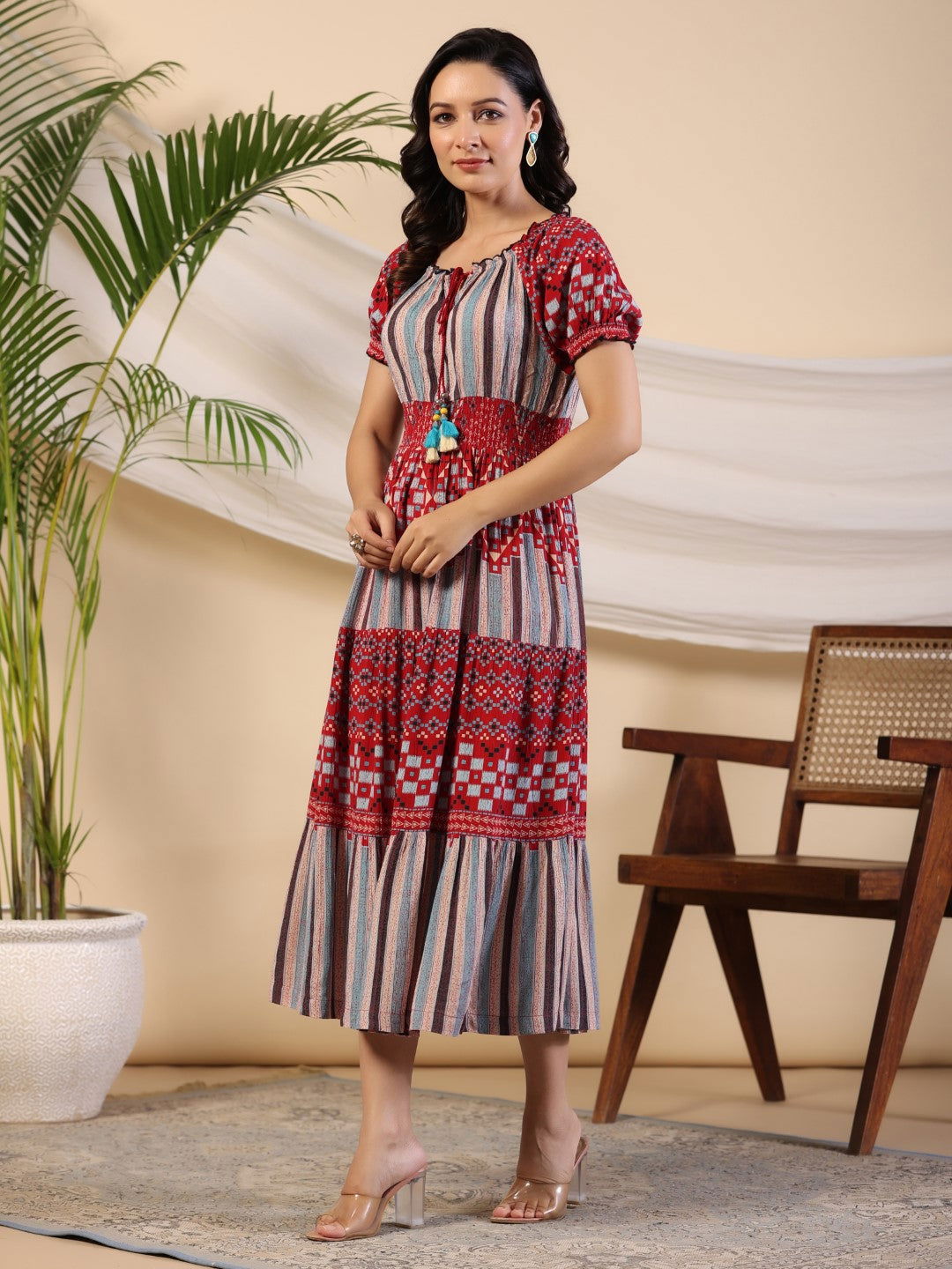 Juniper Multi-Color Abstract Printed Rayon Crepe Maxi Dress
