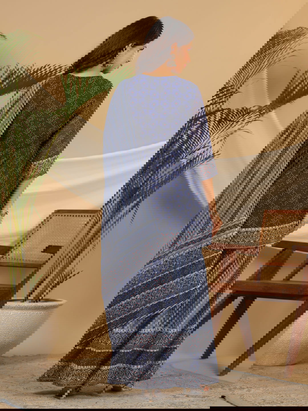 Juniper Navy Blue Geometric Printed Georgette Gota Kurta Sharara & Dupatta Set With beads & Sequins