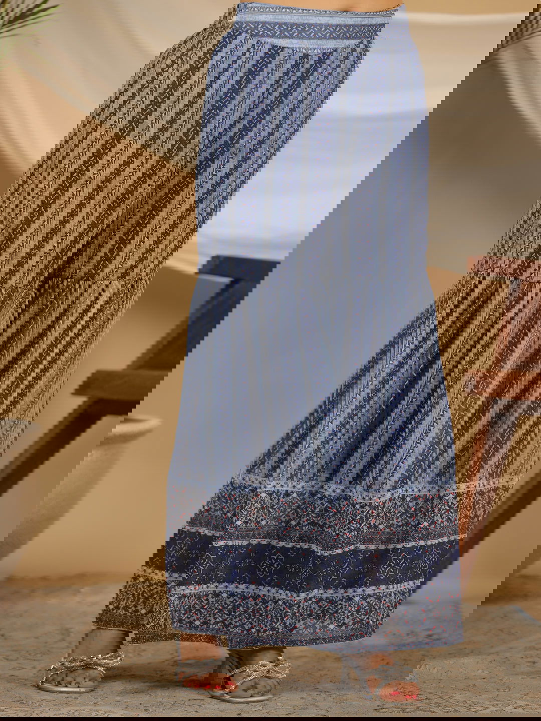 Juniper Navy Blue Geometric Printed Georgette Gota Kurta Sharara & Dupatta Set With beads & Sequins