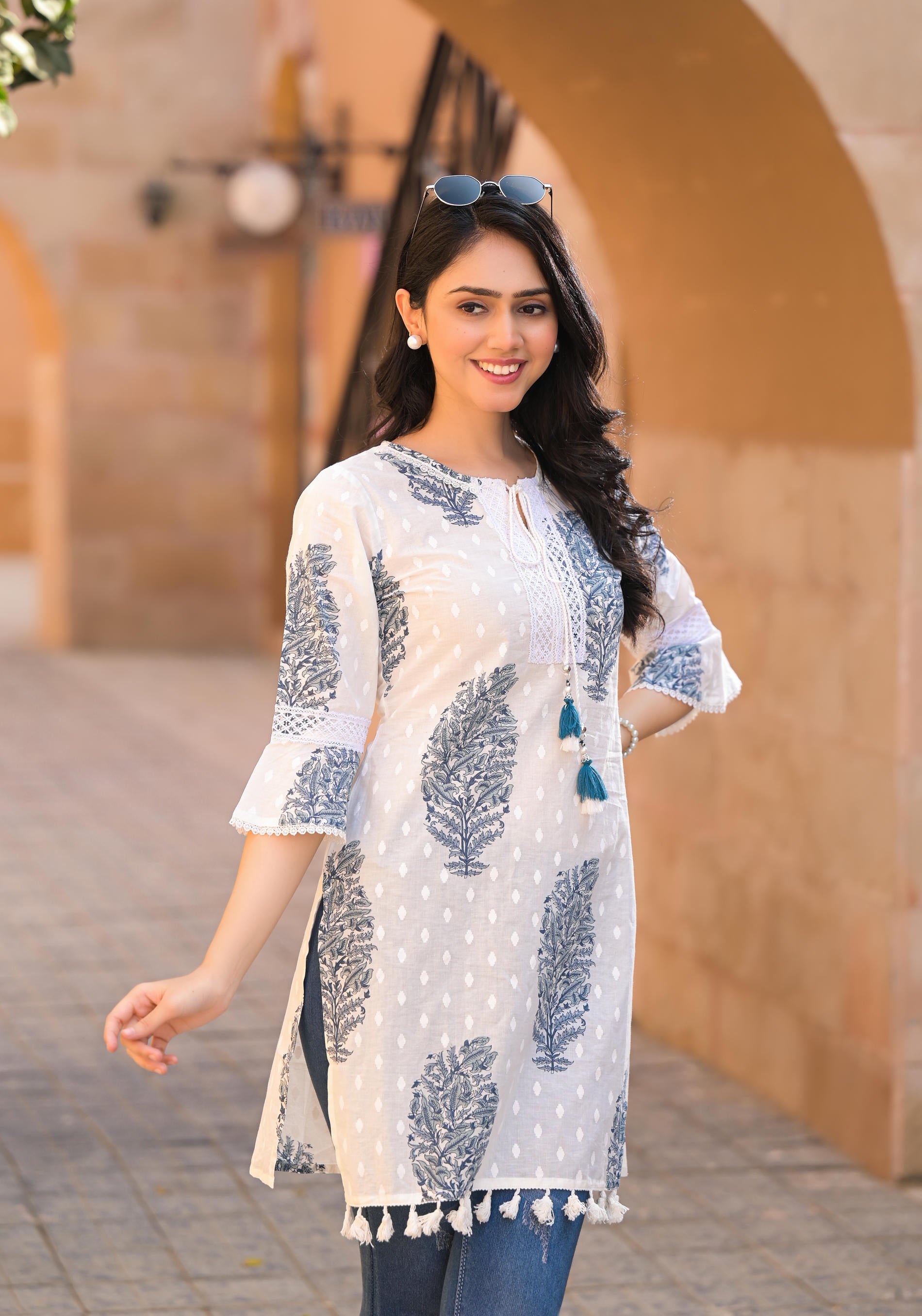 Azure Breeze Cotton Tassel Kurta