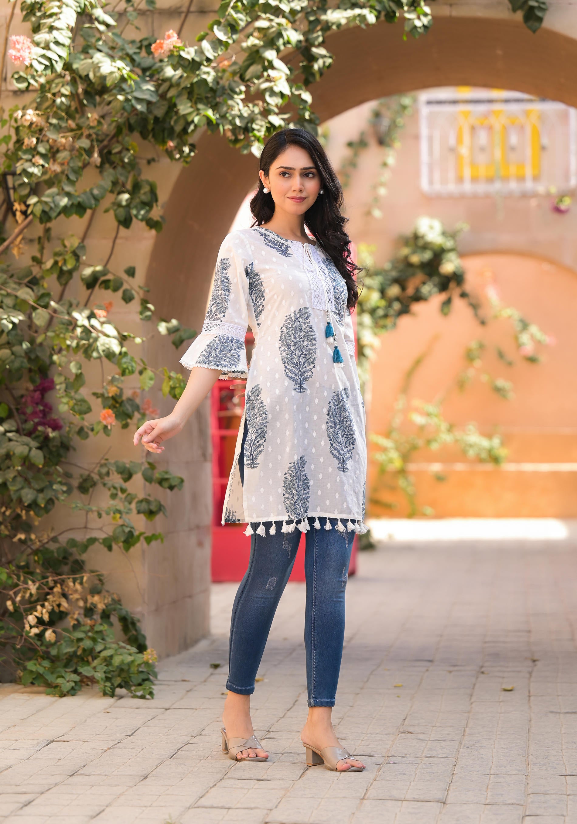 Azure Breeze Cotton Tassel Kurta