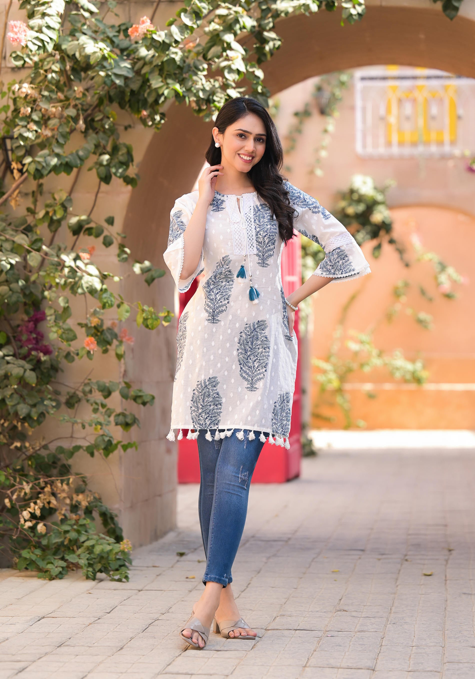 Azure Breeze Cotton Tassel Kurta