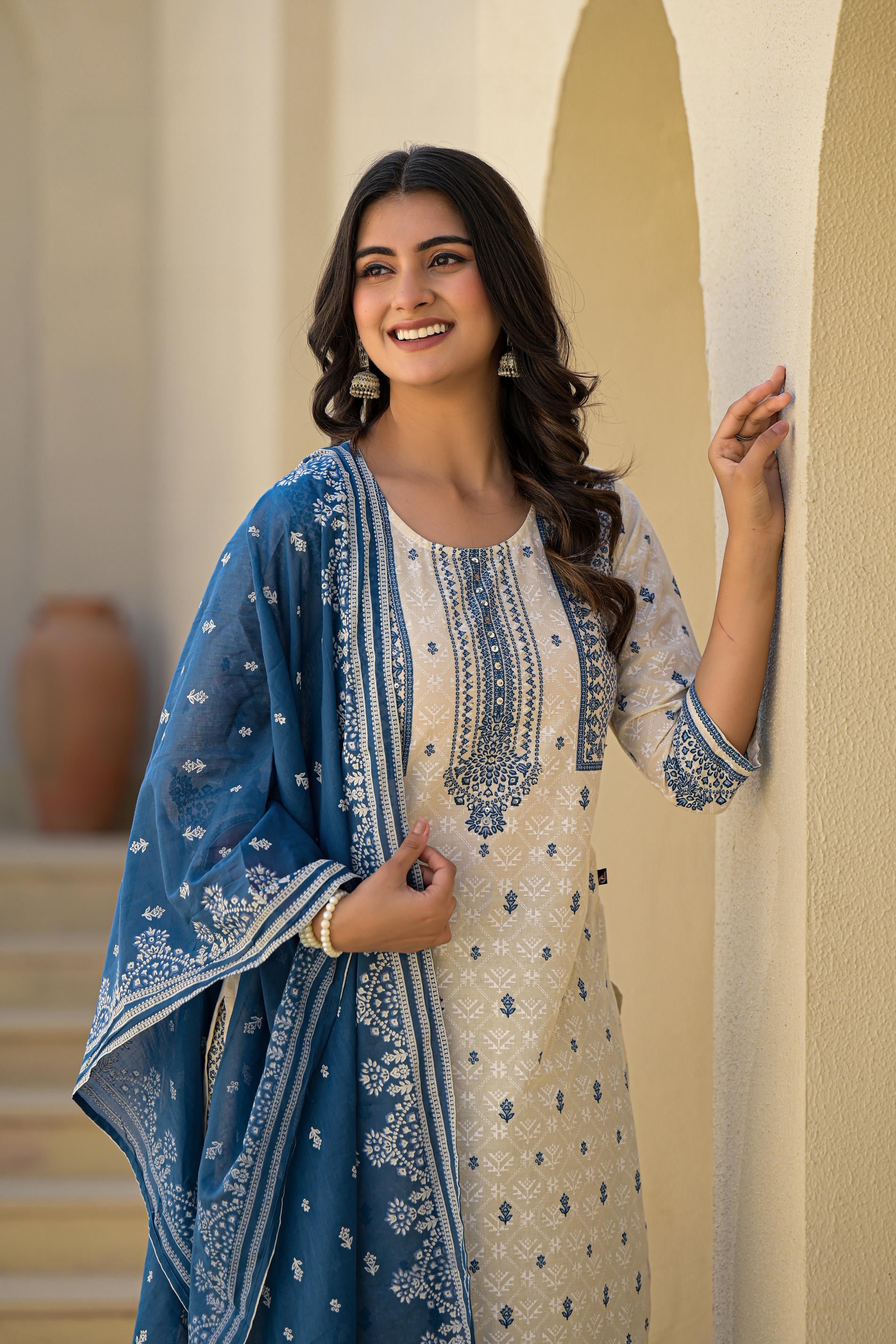 Ivory & Indigo Serenity Block Print Cotton Suit Set