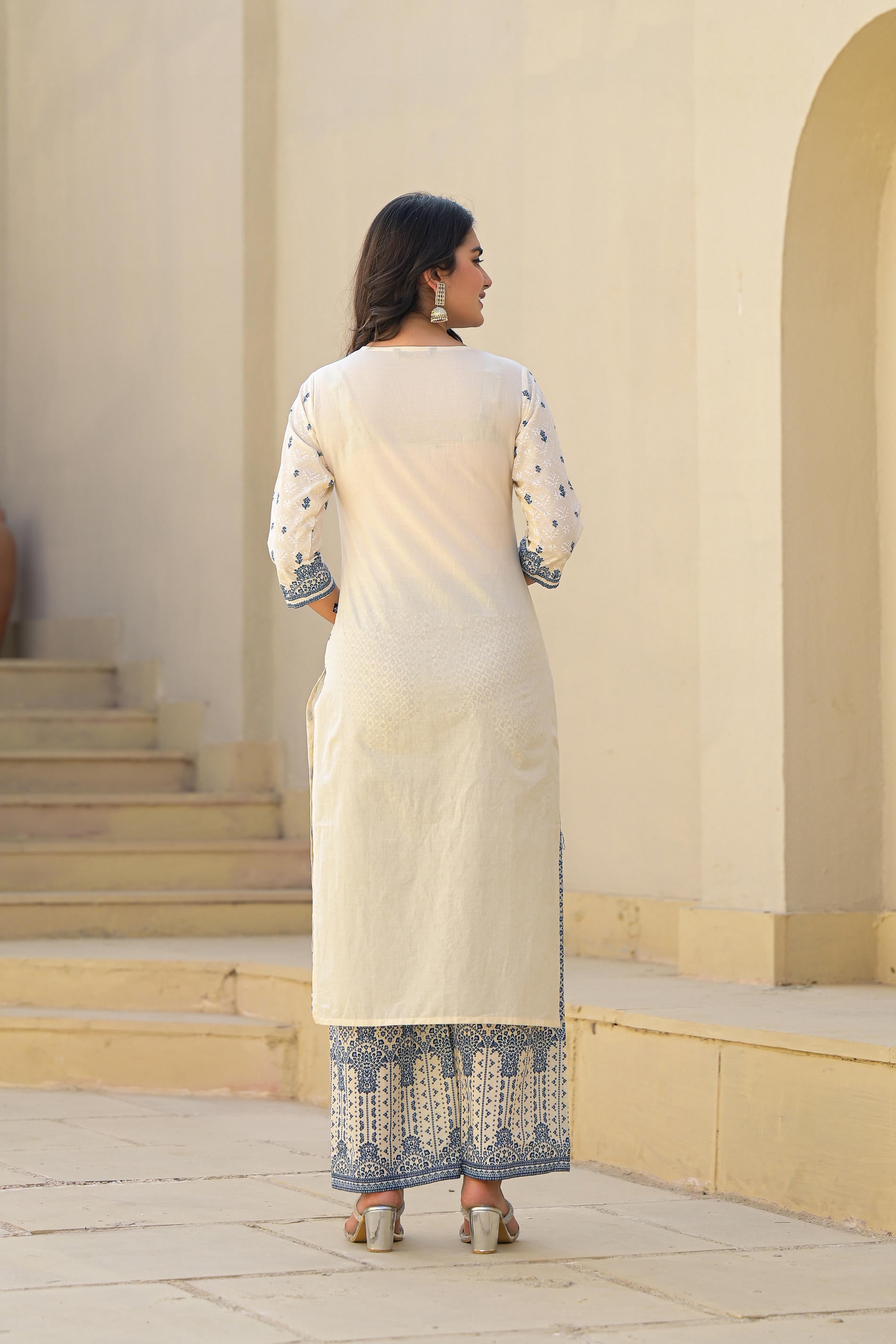 Ivory & Indigo Serenity Block Print Cotton Suit Set