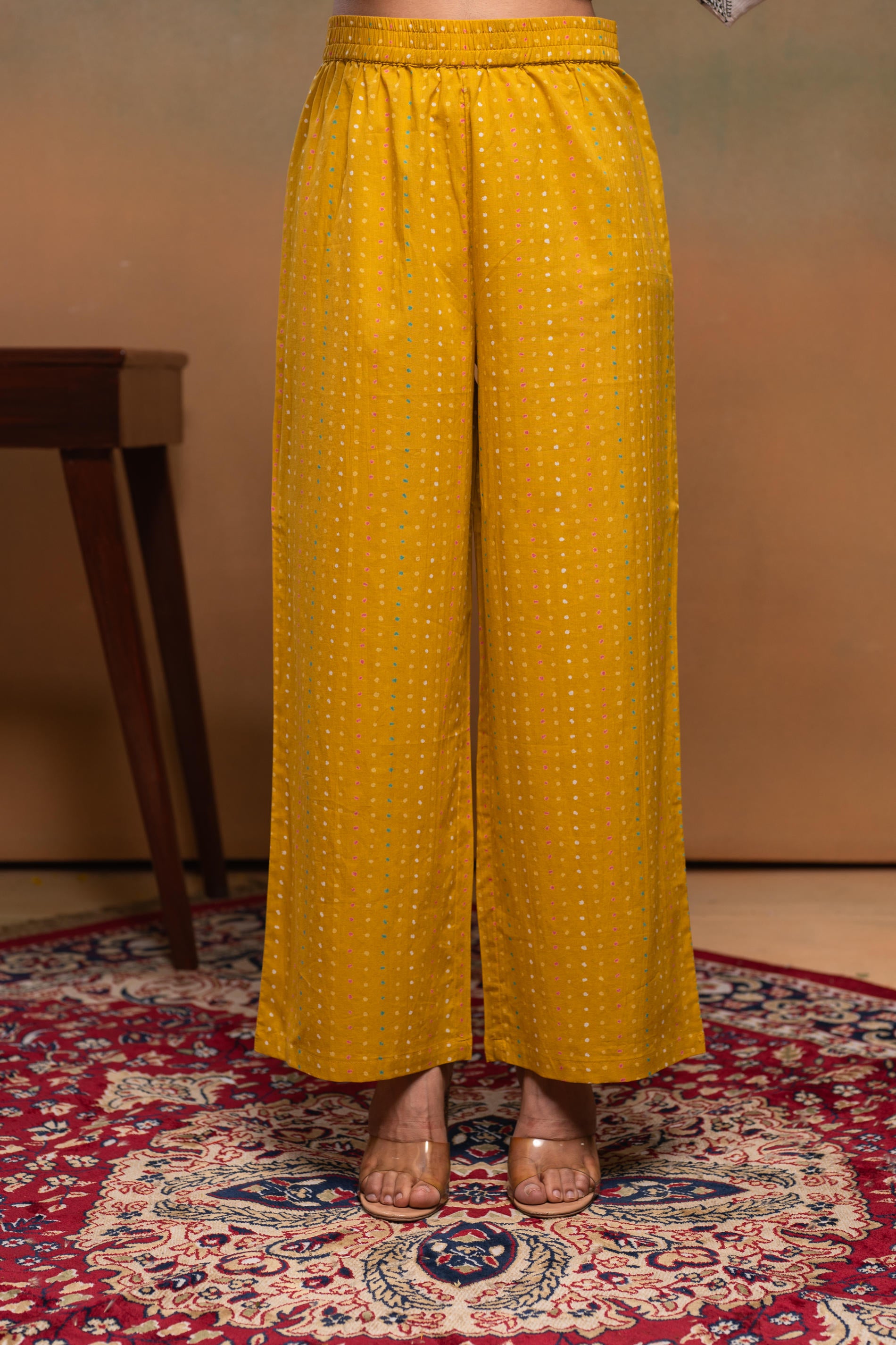 Mustard Floral Printed Cotton Kurta Set with Chiffon Dupatta