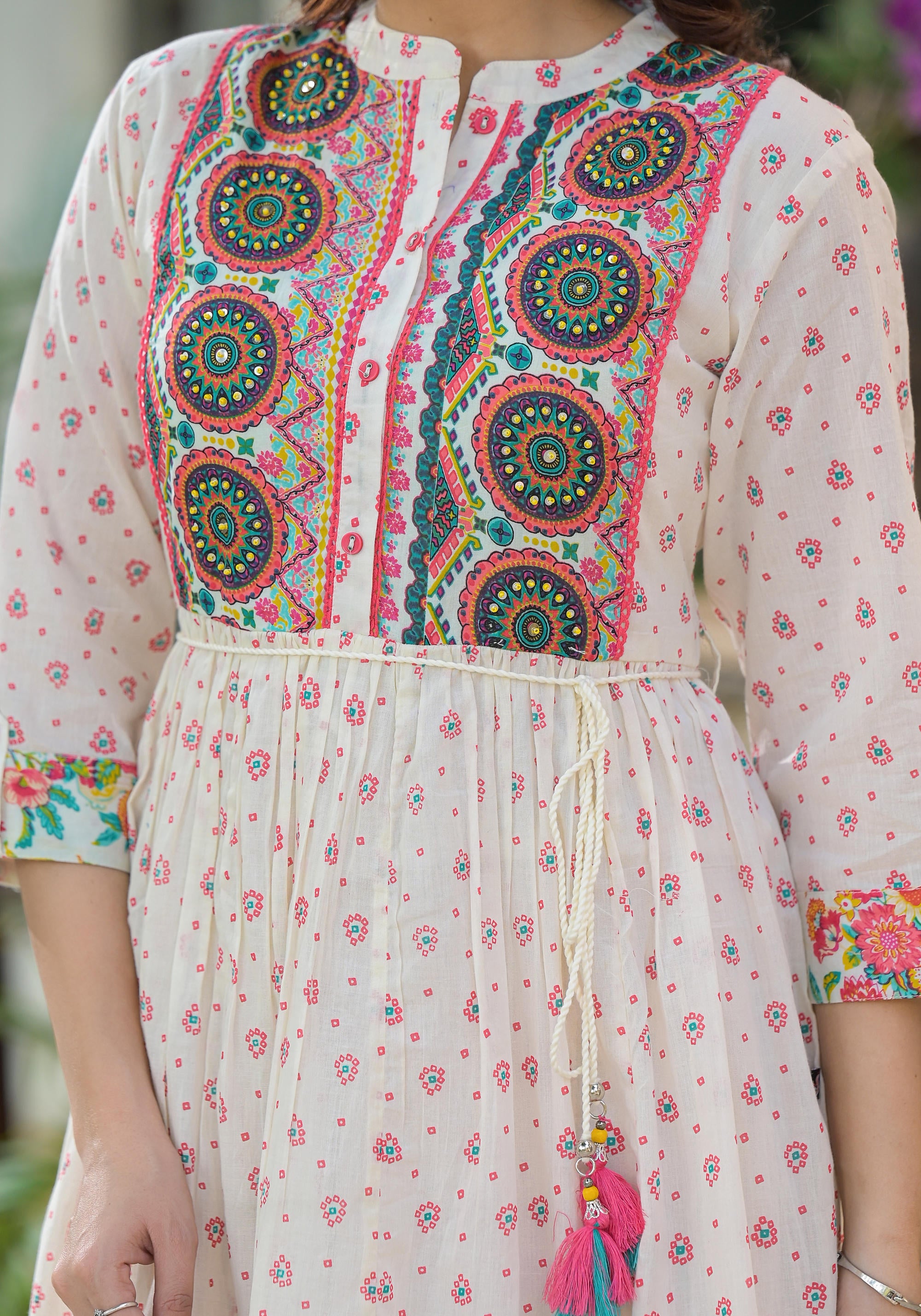 Off White Floral Long Dress With Dupatta