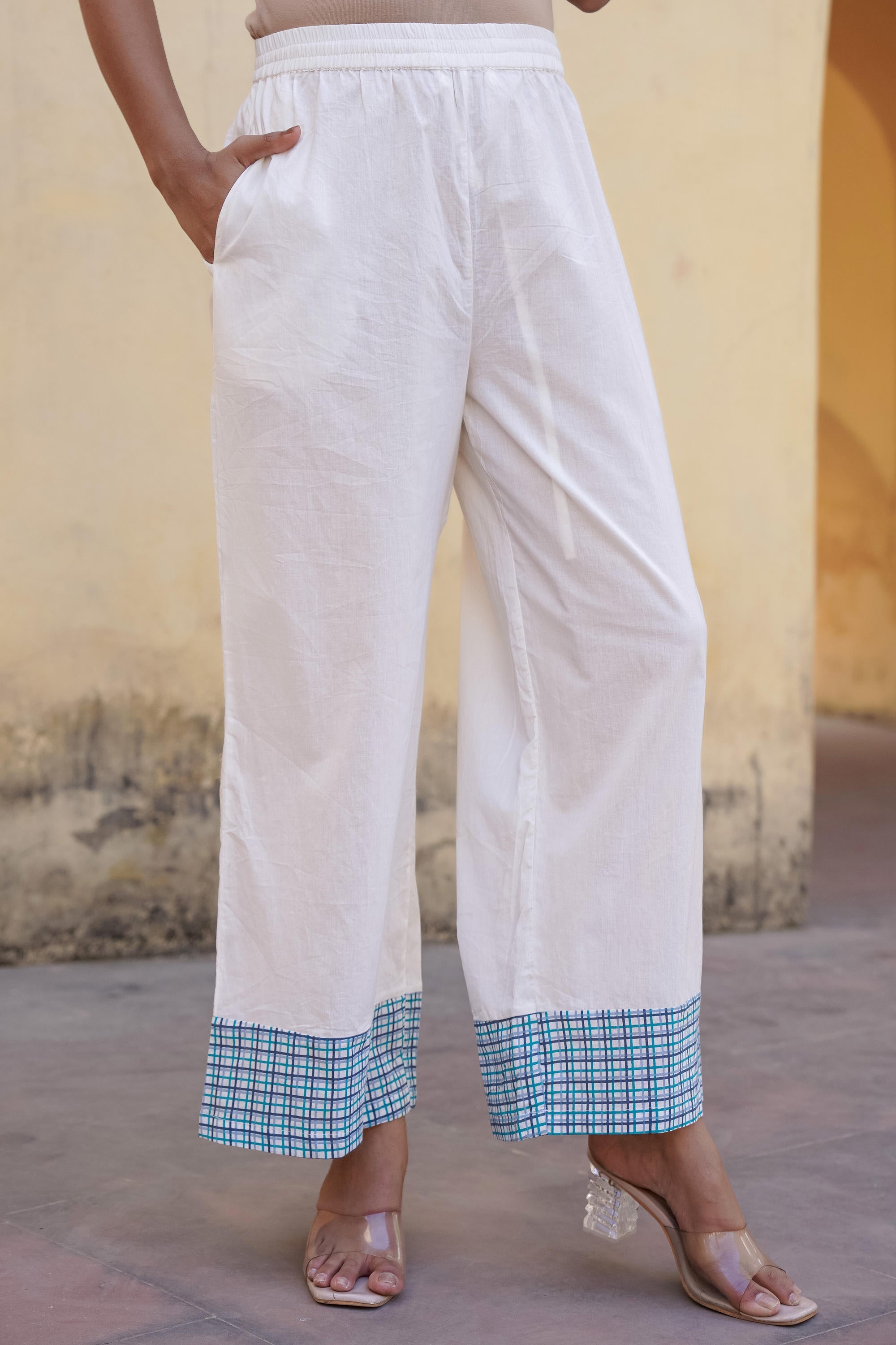 White Floral Printed Cotton Kurta Pant And Dupatta Set With Sequins & Beads