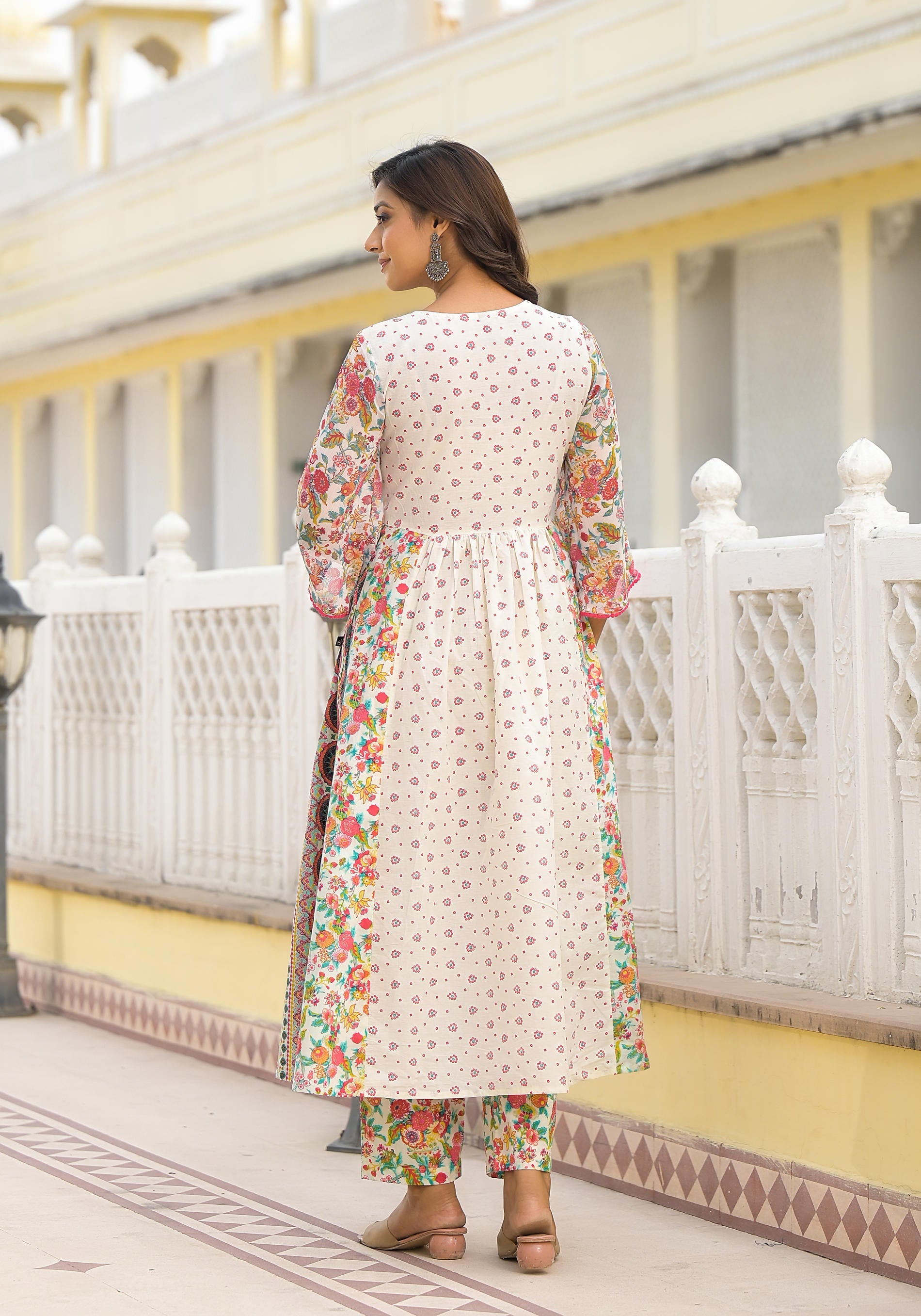Off-White Printed Ethnic Set with Dupatta