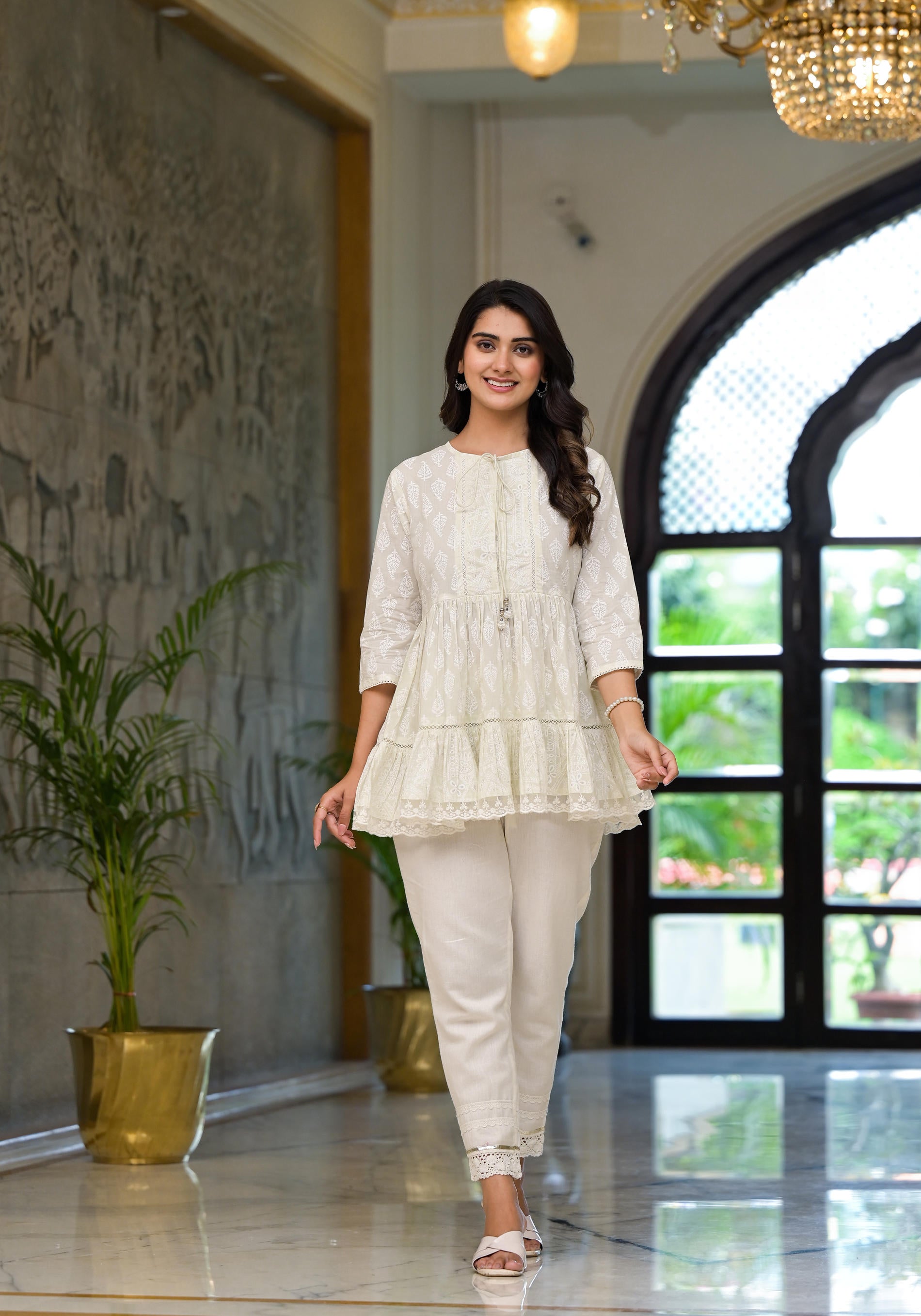 White Ethnic Motif Printed Cotton Tunic