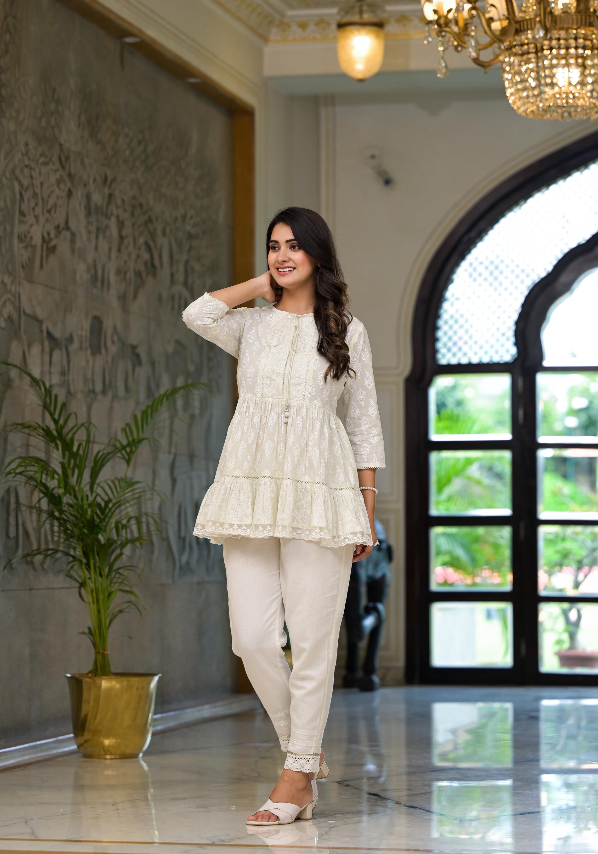 White Ethnic Motif Printed Cotton Tunic