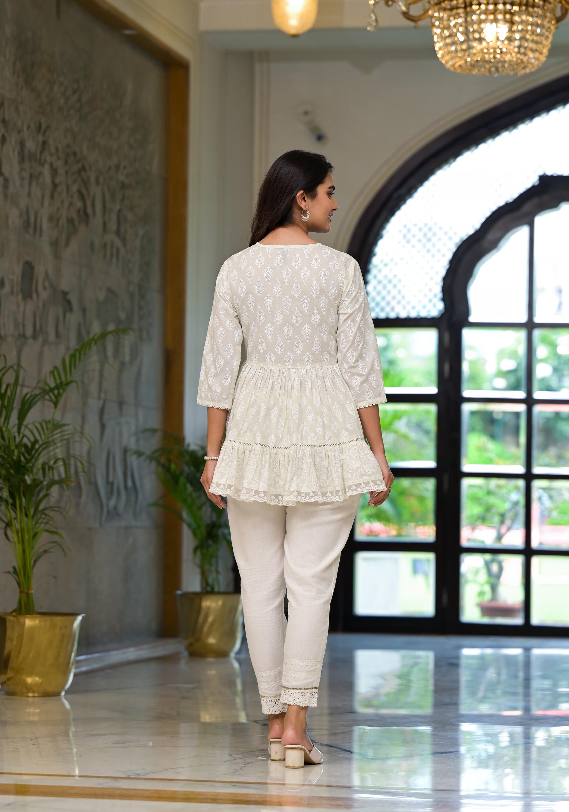 White Ethnic Motif Printed Cotton Tunic