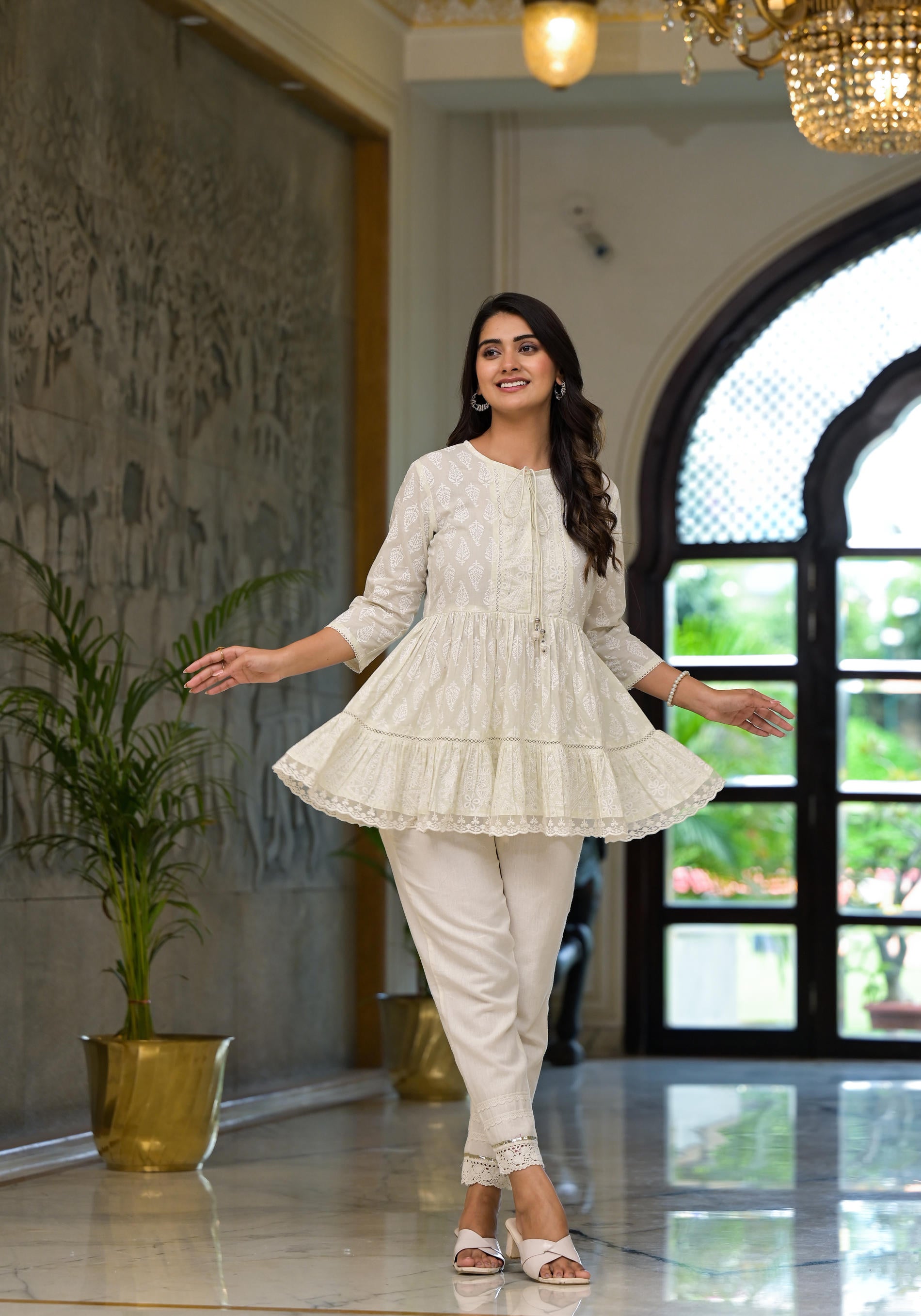 White Ethnic Motif Printed Cotton Tunic