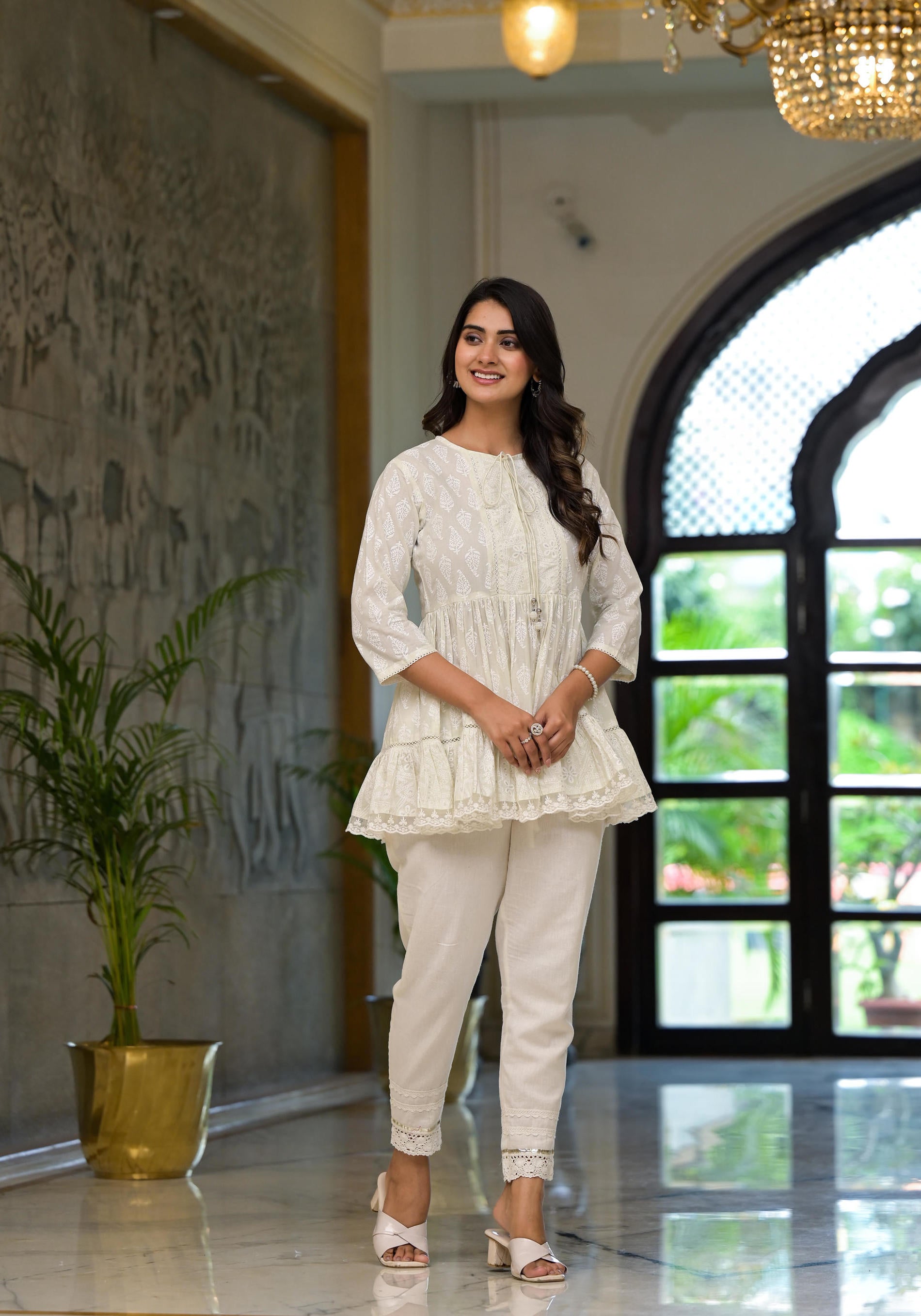 White Ethnic Motif Printed Cotton Tunic