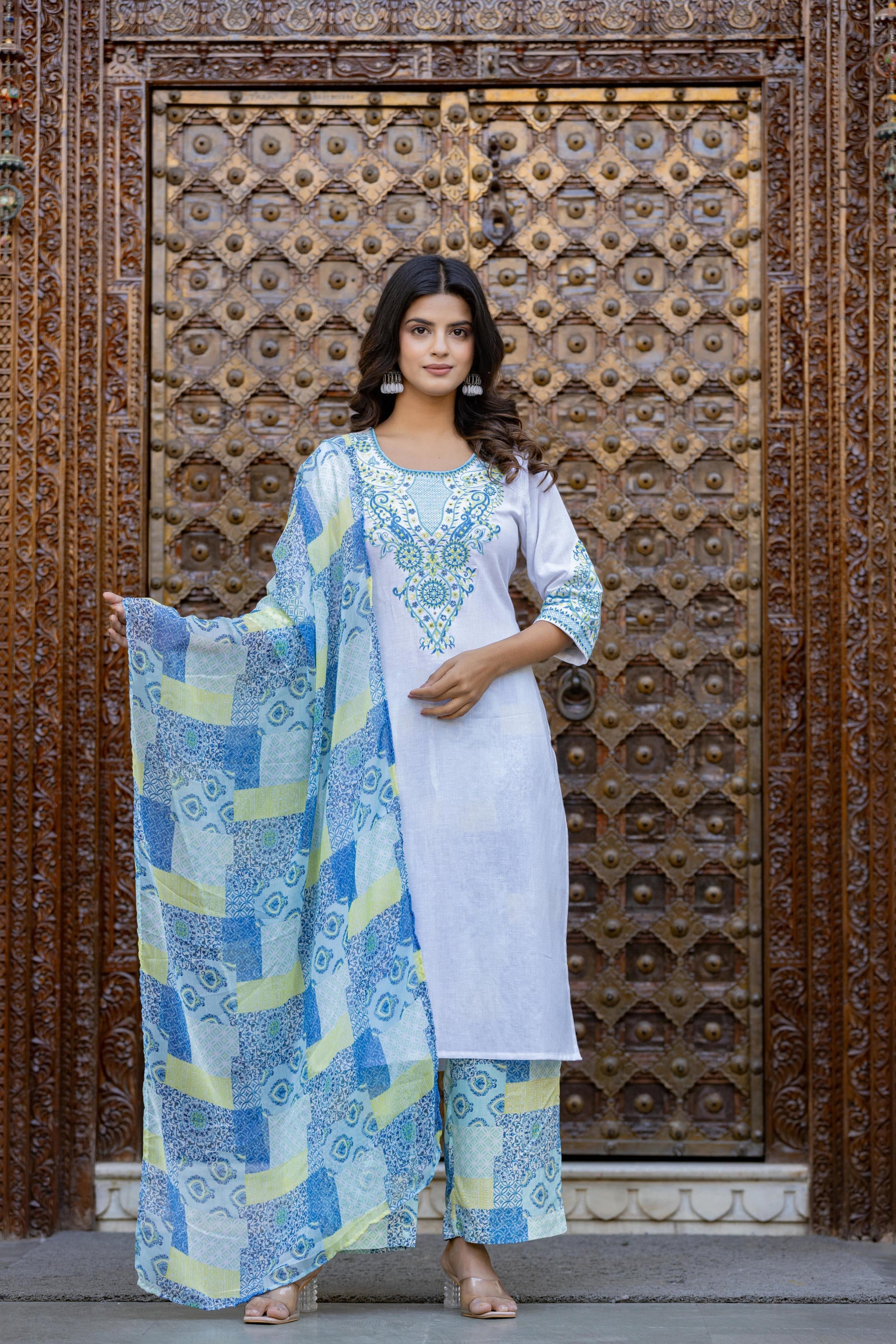 Blue Ethnic Printed Kurta Set with Dupatta