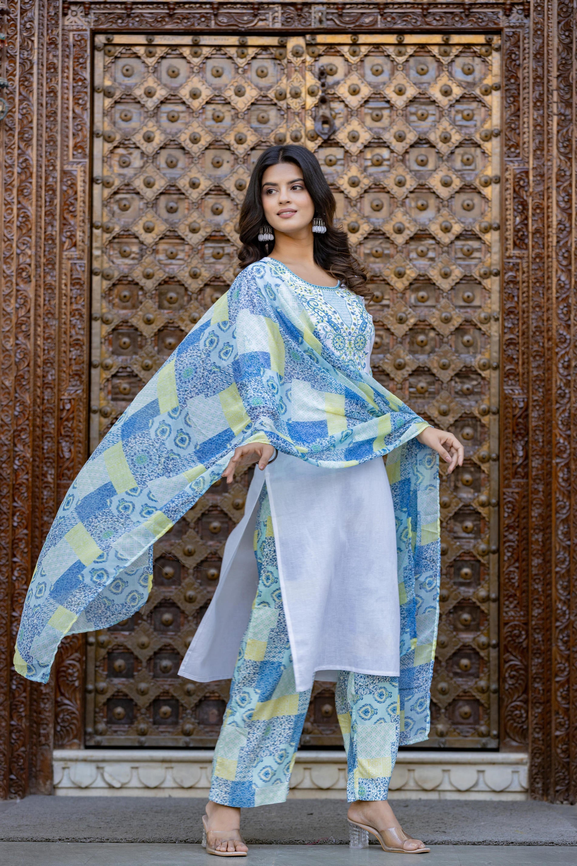 Blue Ethnic Printed Kurta Set with Dupatta