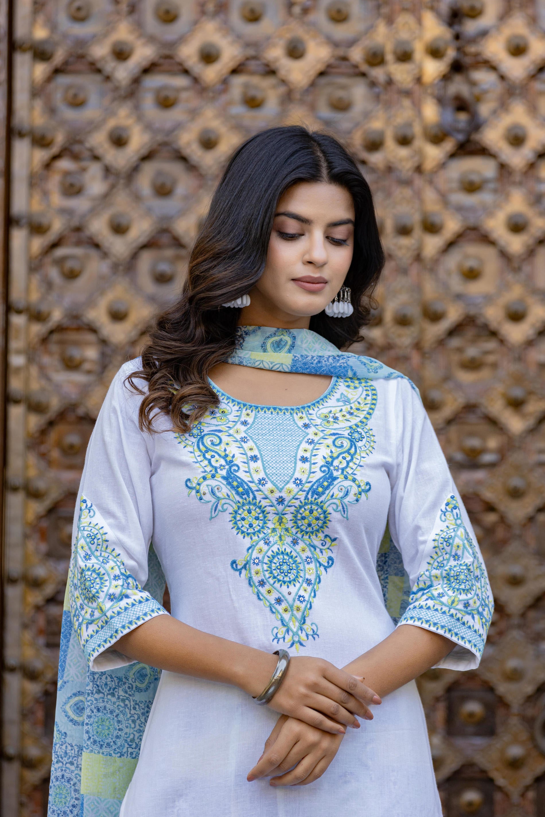 Blue Ethnic Printed Kurta Set with Dupatta