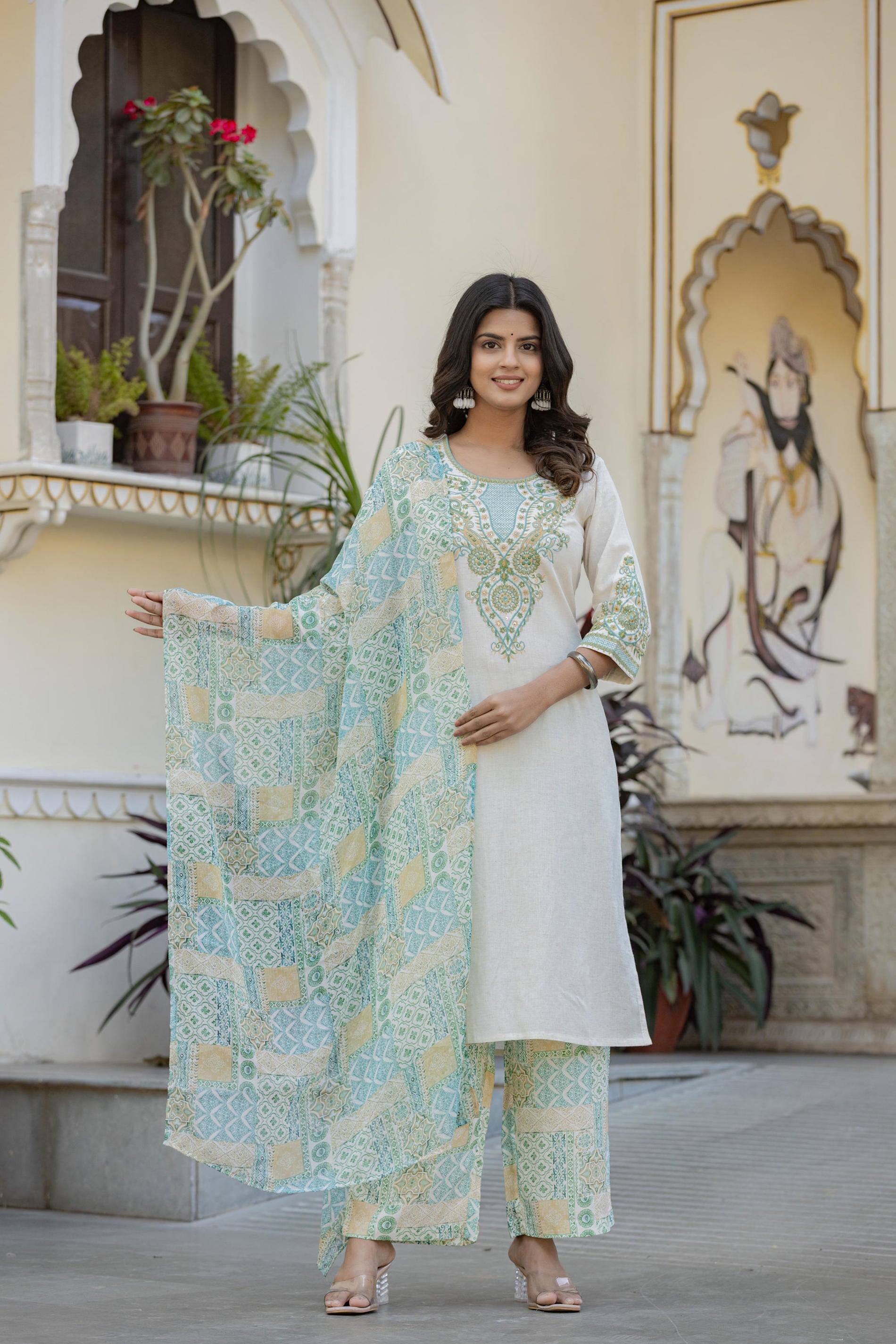 Multi Color Ethnic Printed Kurta Set with Dupatta