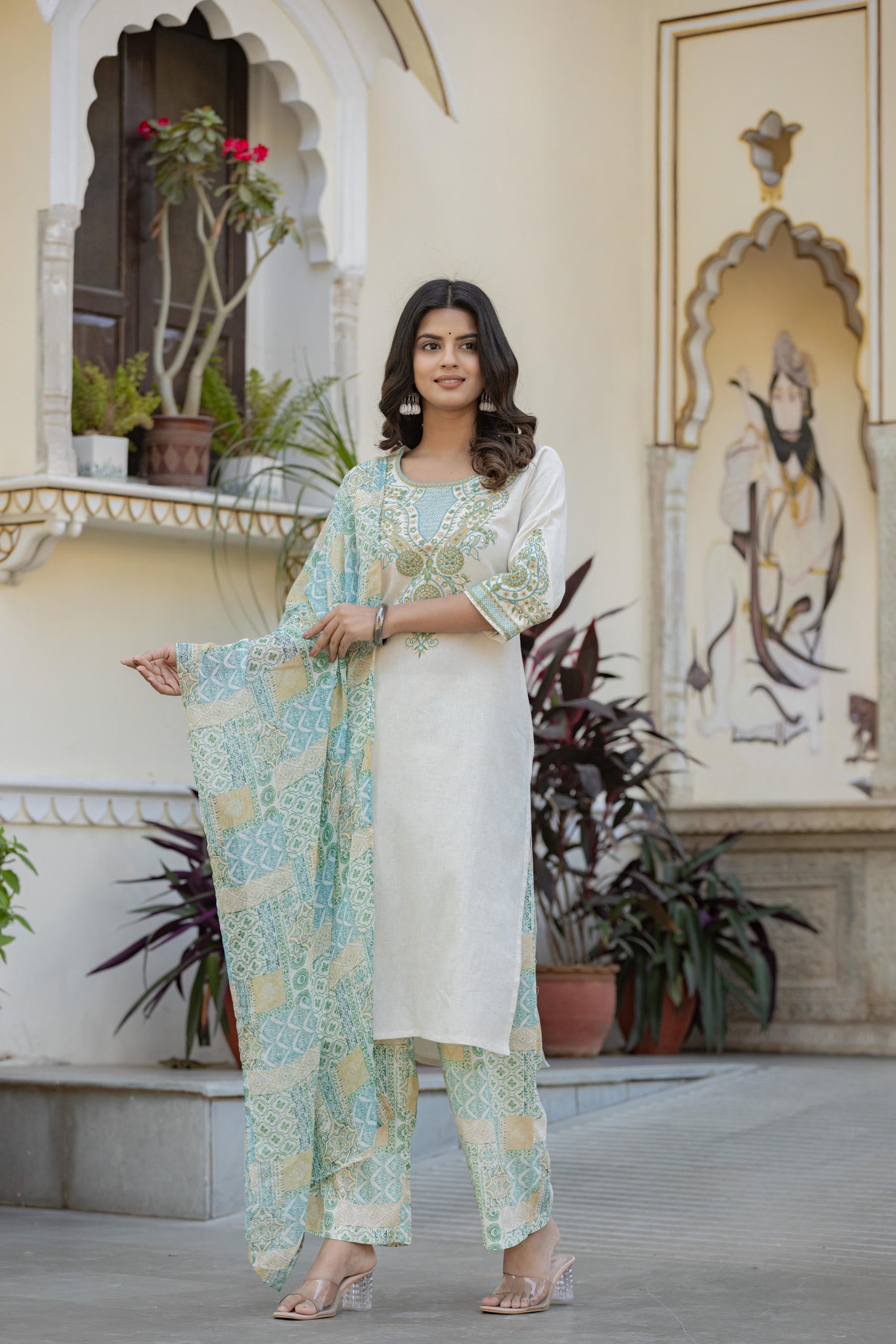 Multi Color Ethnic Printed Kurta Set with Dupatta