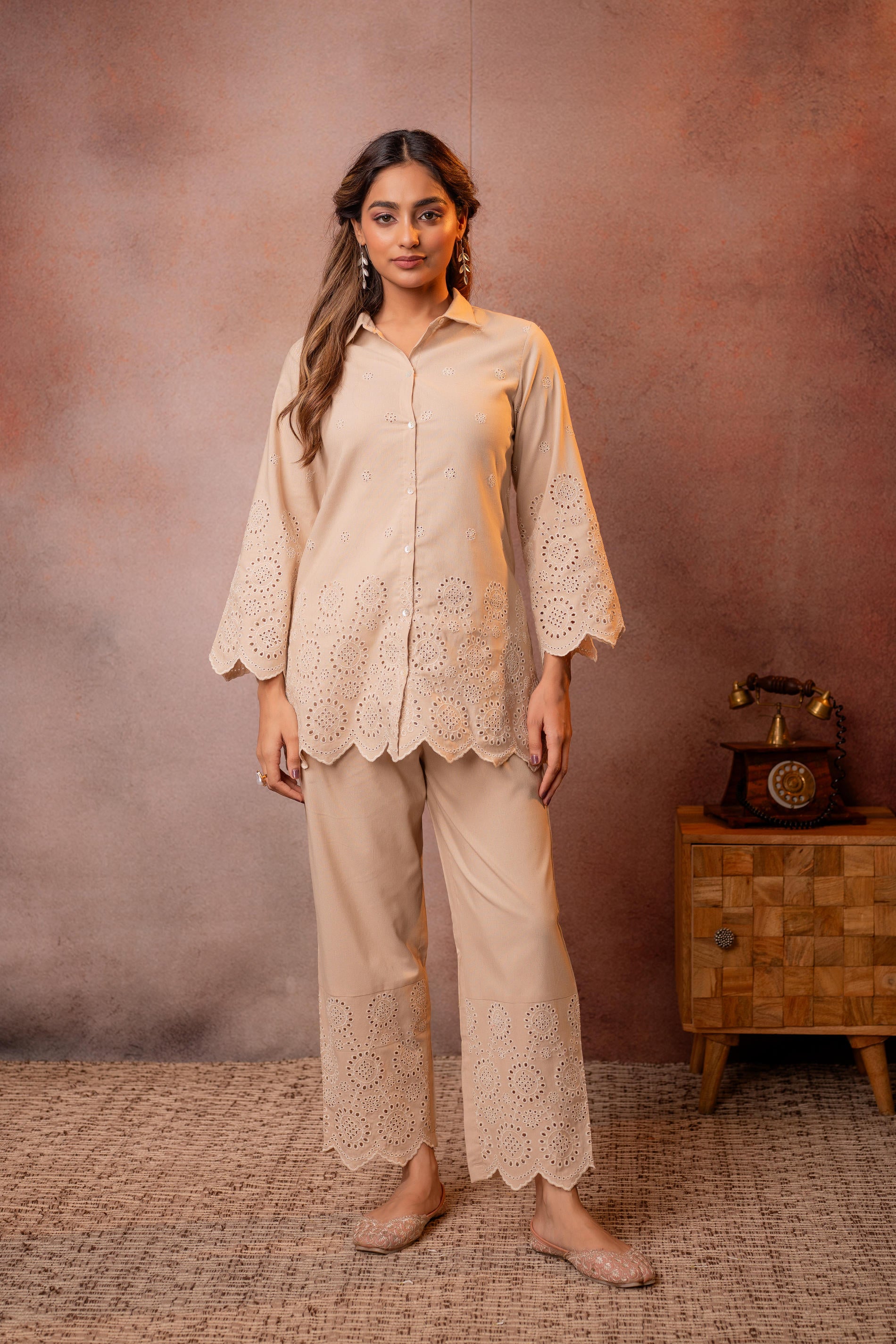 Sand Whisper Schiffli Co-Ord Set